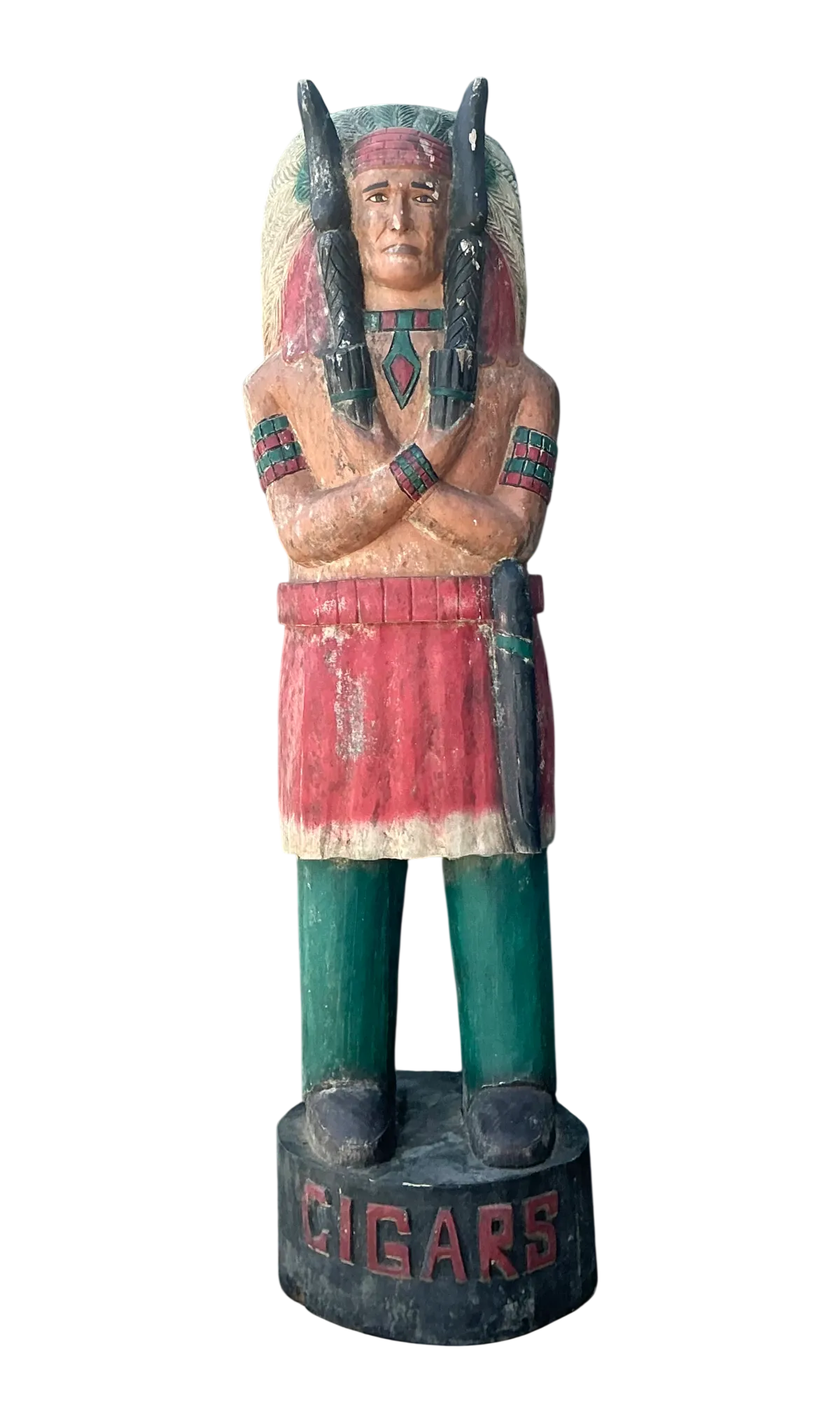 Vintage Monumental Carved Wood Native American Cigar Sculpture - Detail view