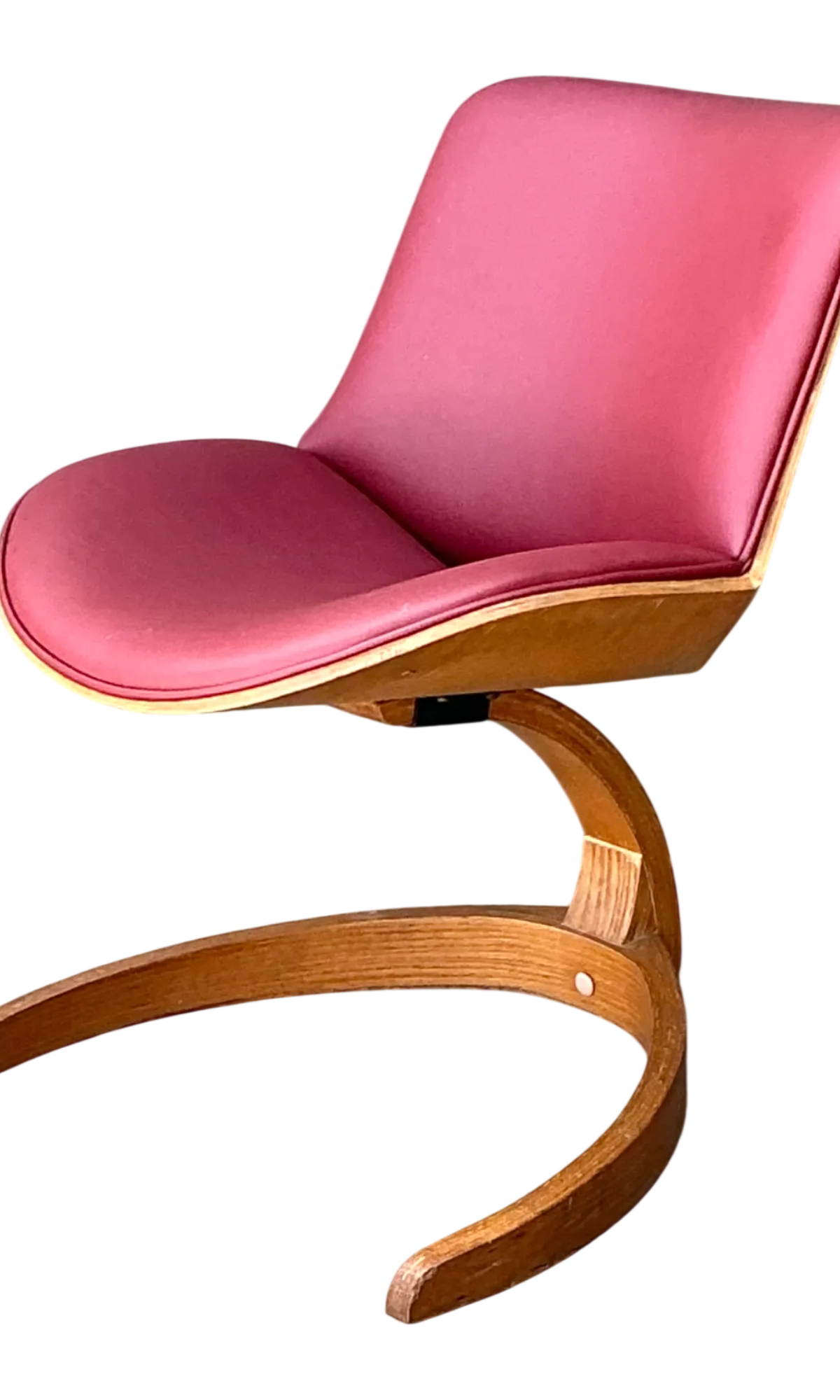 Vintage Wood and Vinyl Cantilever Chair After George Mulhauser - Detail view