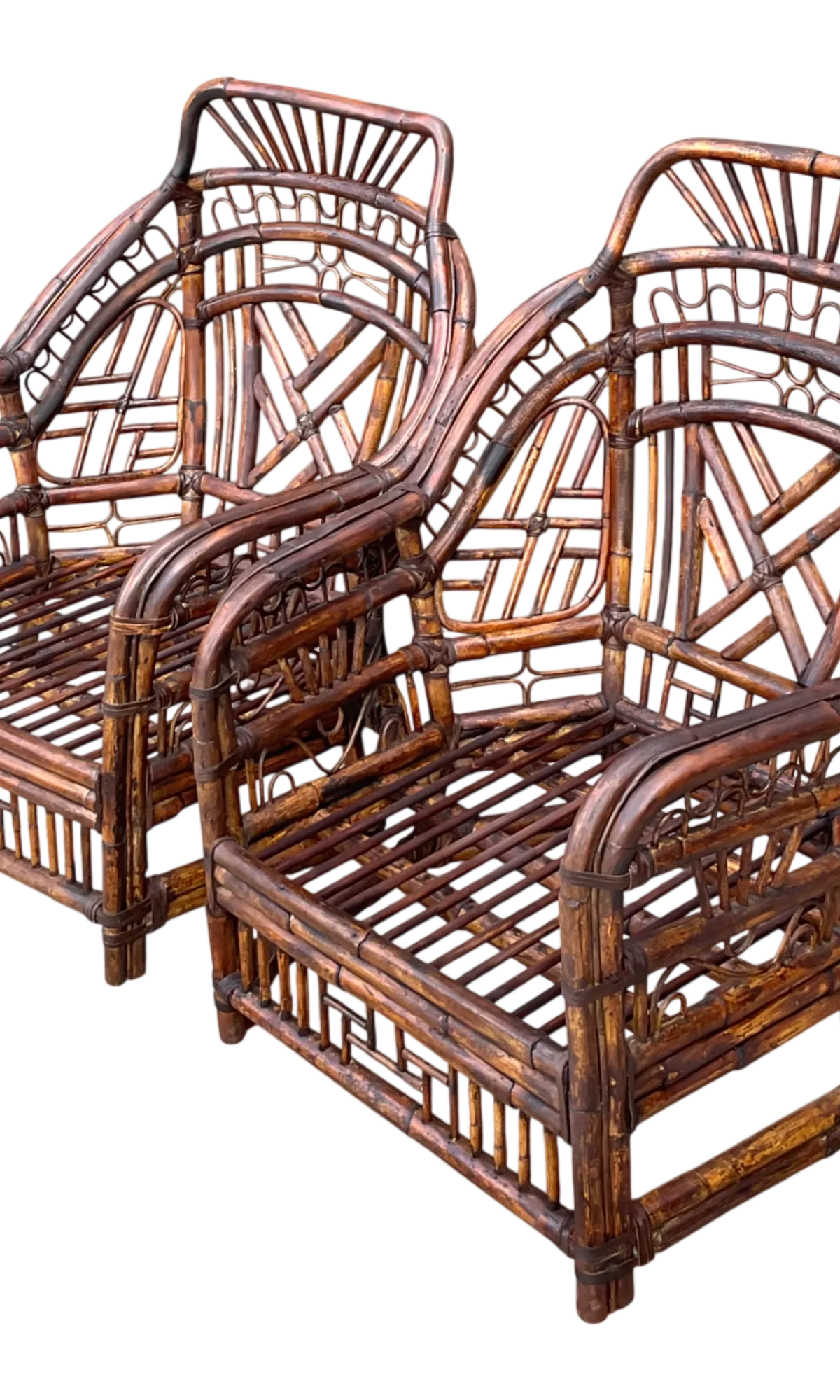 Vintage High Back Brighton Rattan Lounge Chairs - A Pair - Detail view