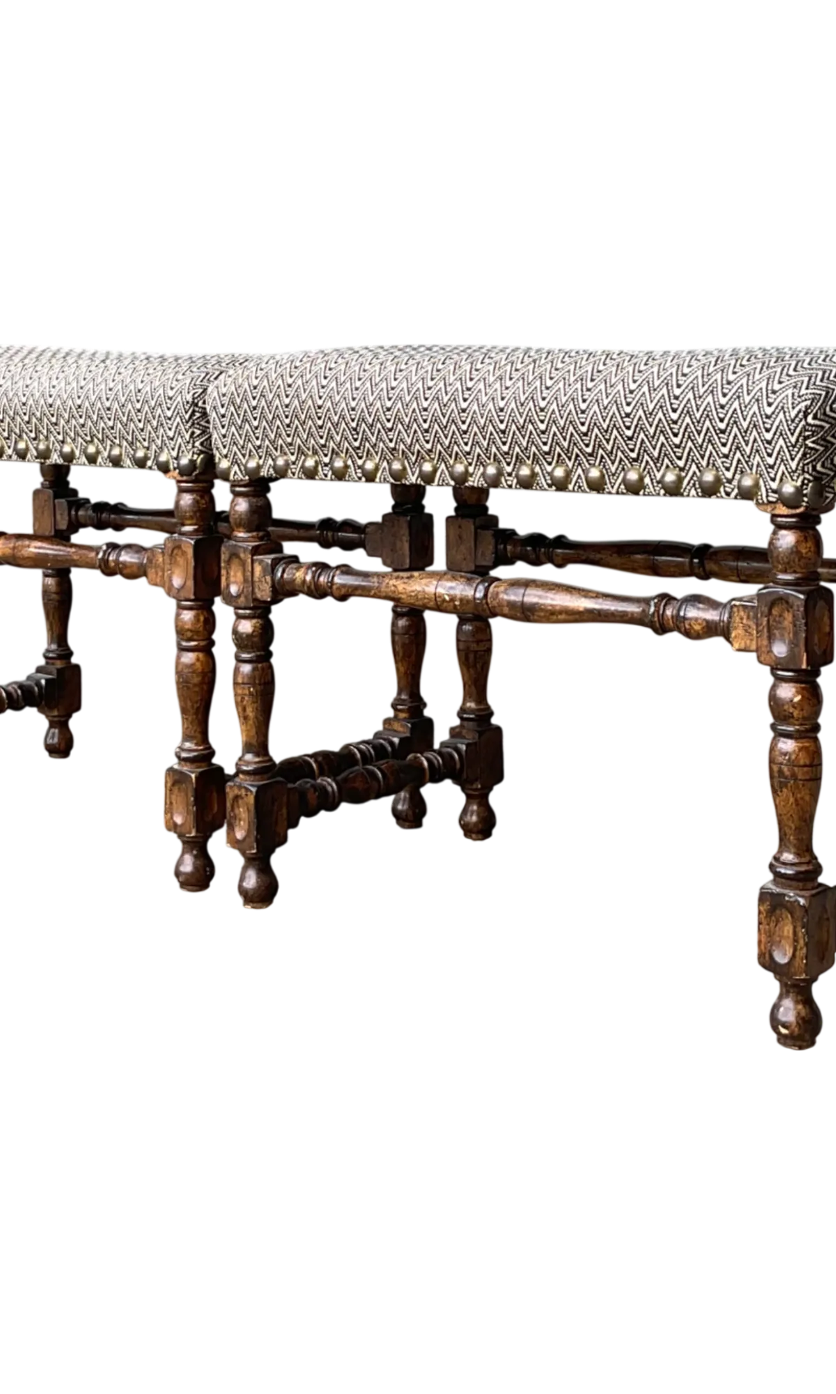 Vintage Lewis Mittman Nailhead Low Stools - A Pair - Detail view