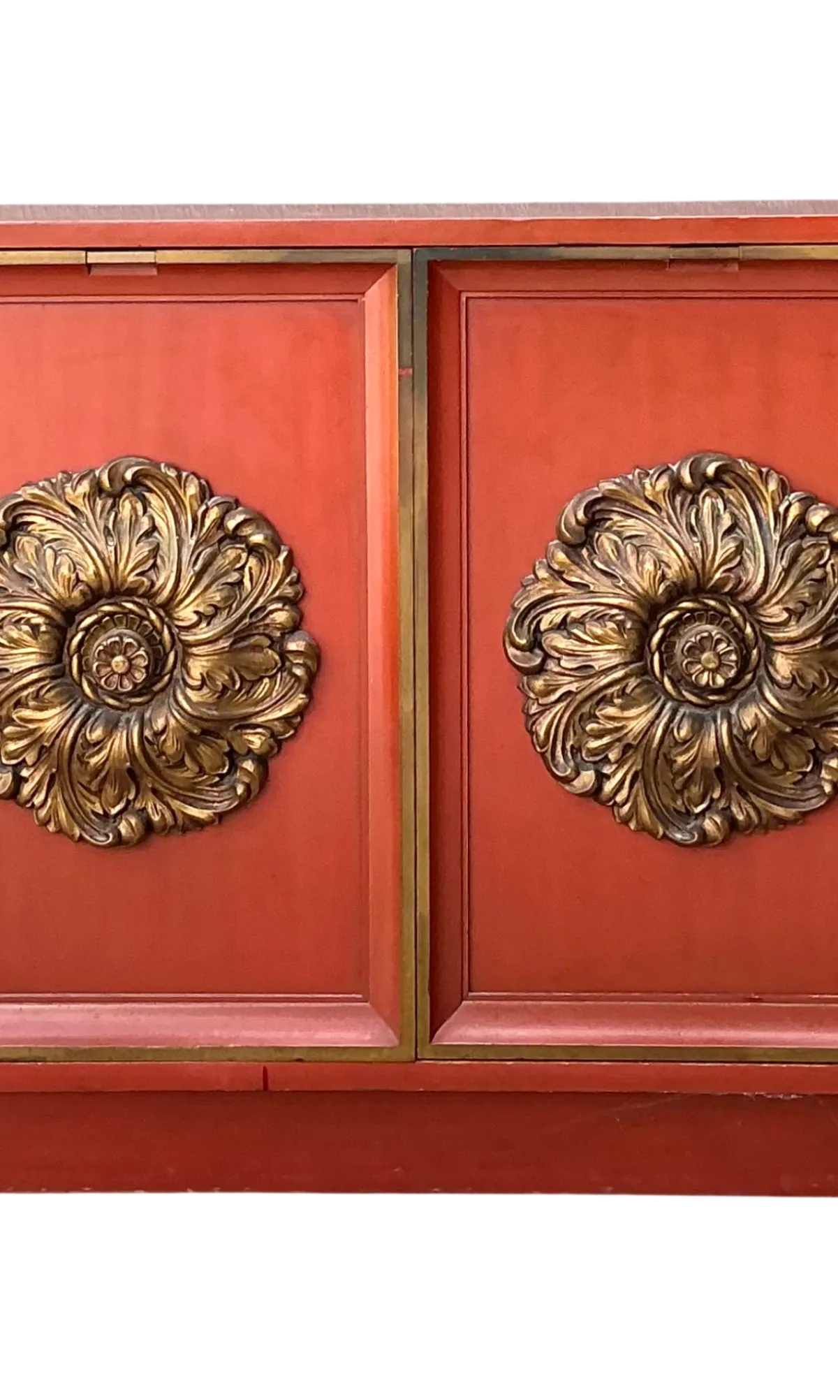 Vintage Lane Red Cabinet with Ornate Medallions - Detail view