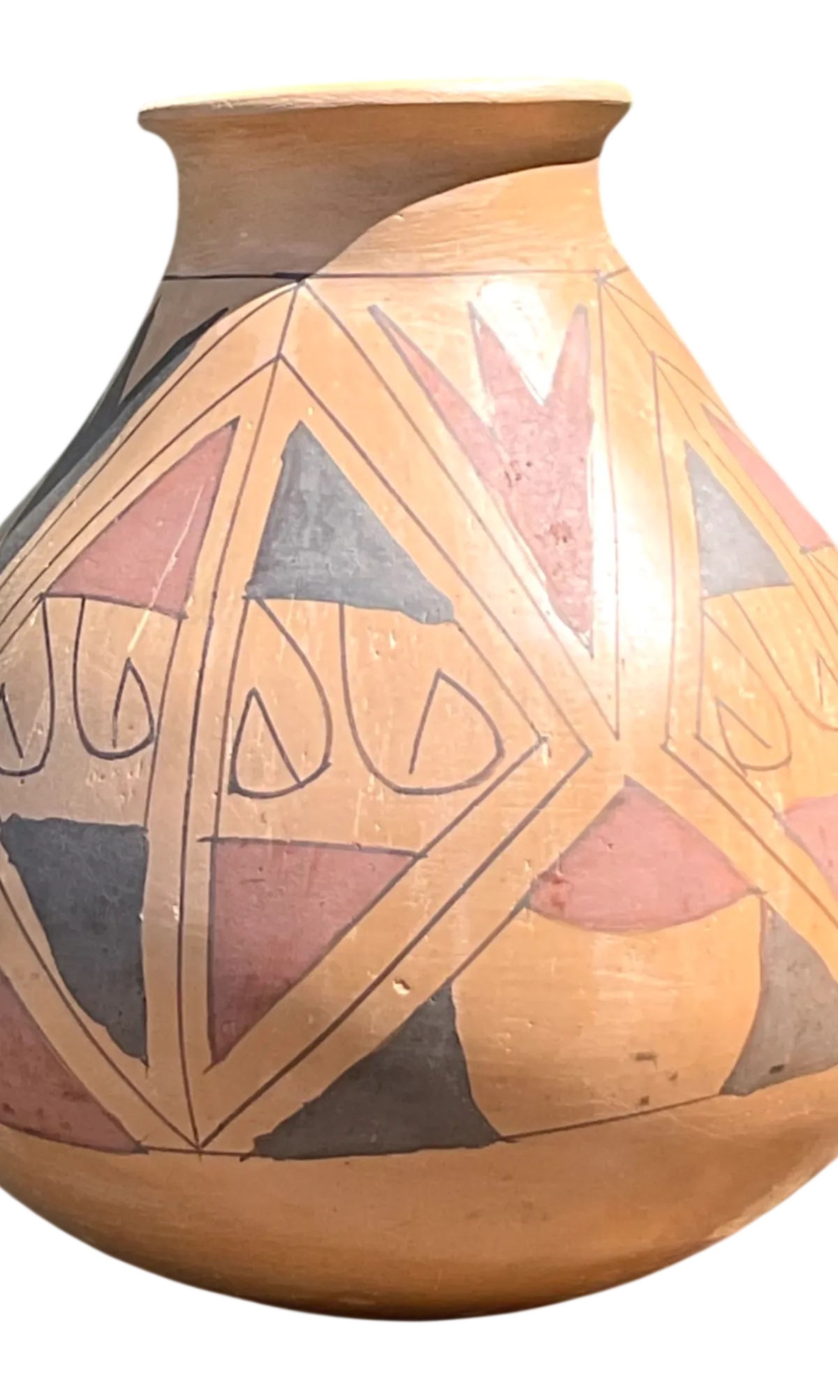 Vintage Hand-Painted Geometric Pottery Vase - Detail view