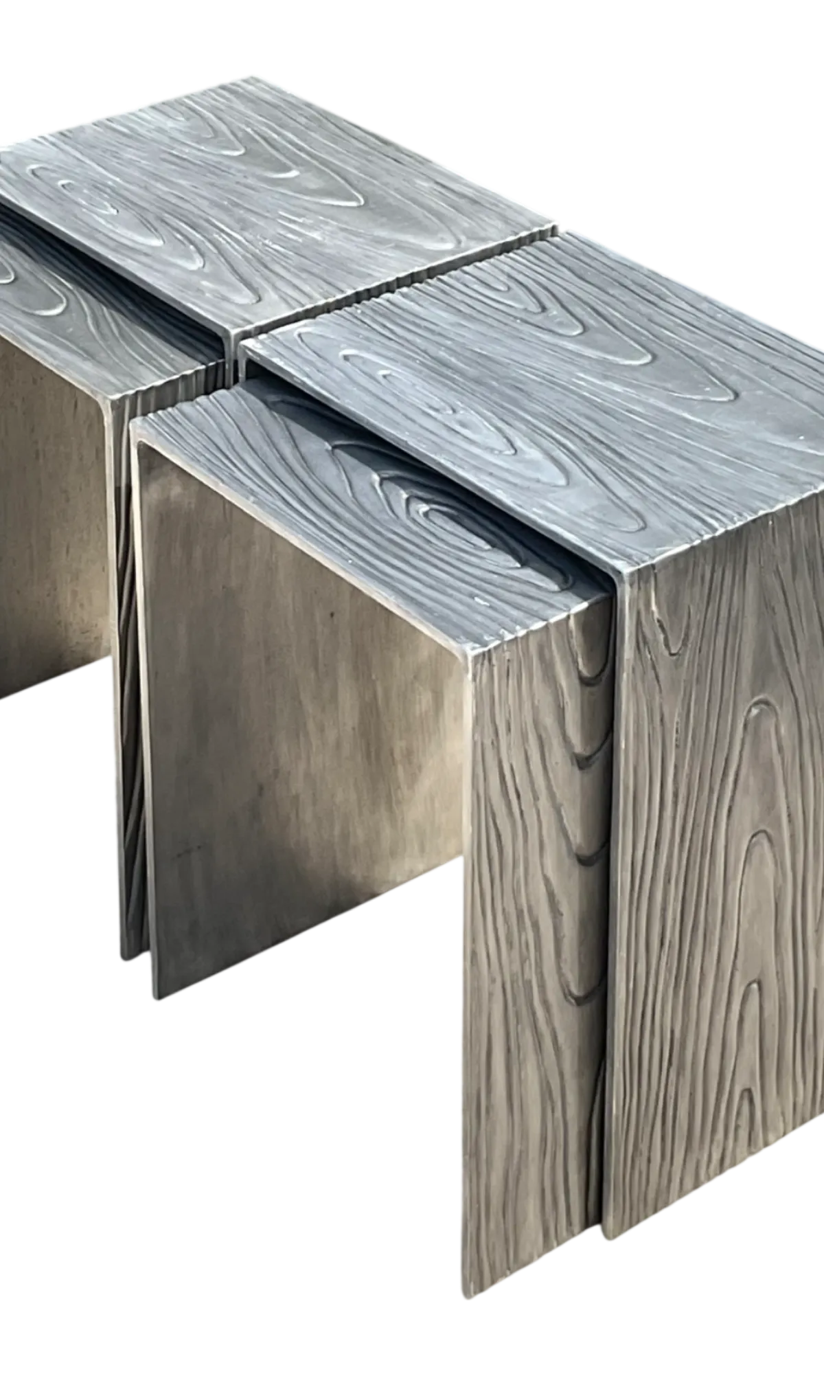 Vintage Wood Grain Metal Nesting Tables - Set Of 4 - Detail view