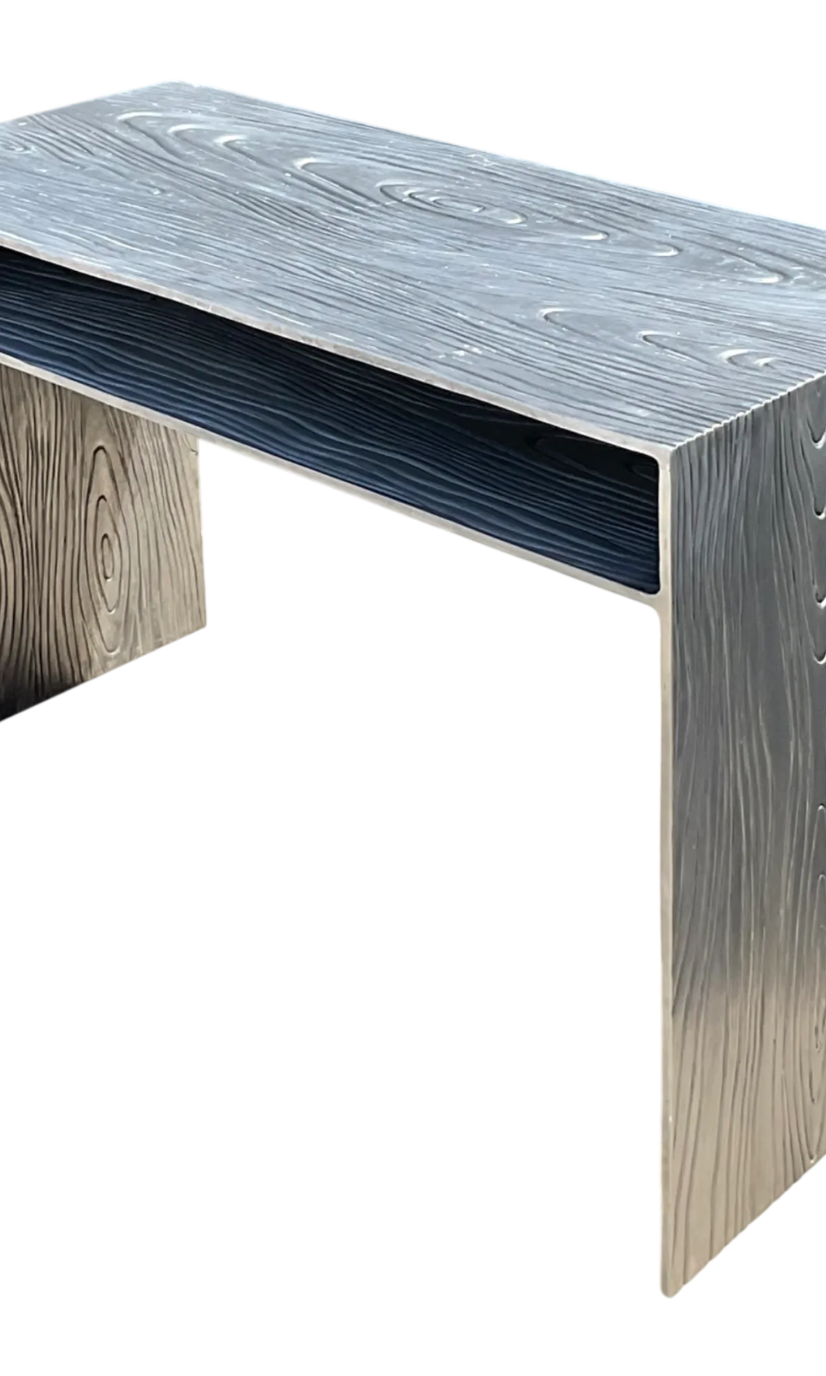 Vintage Wood Grain Metal Console Table - Detail view