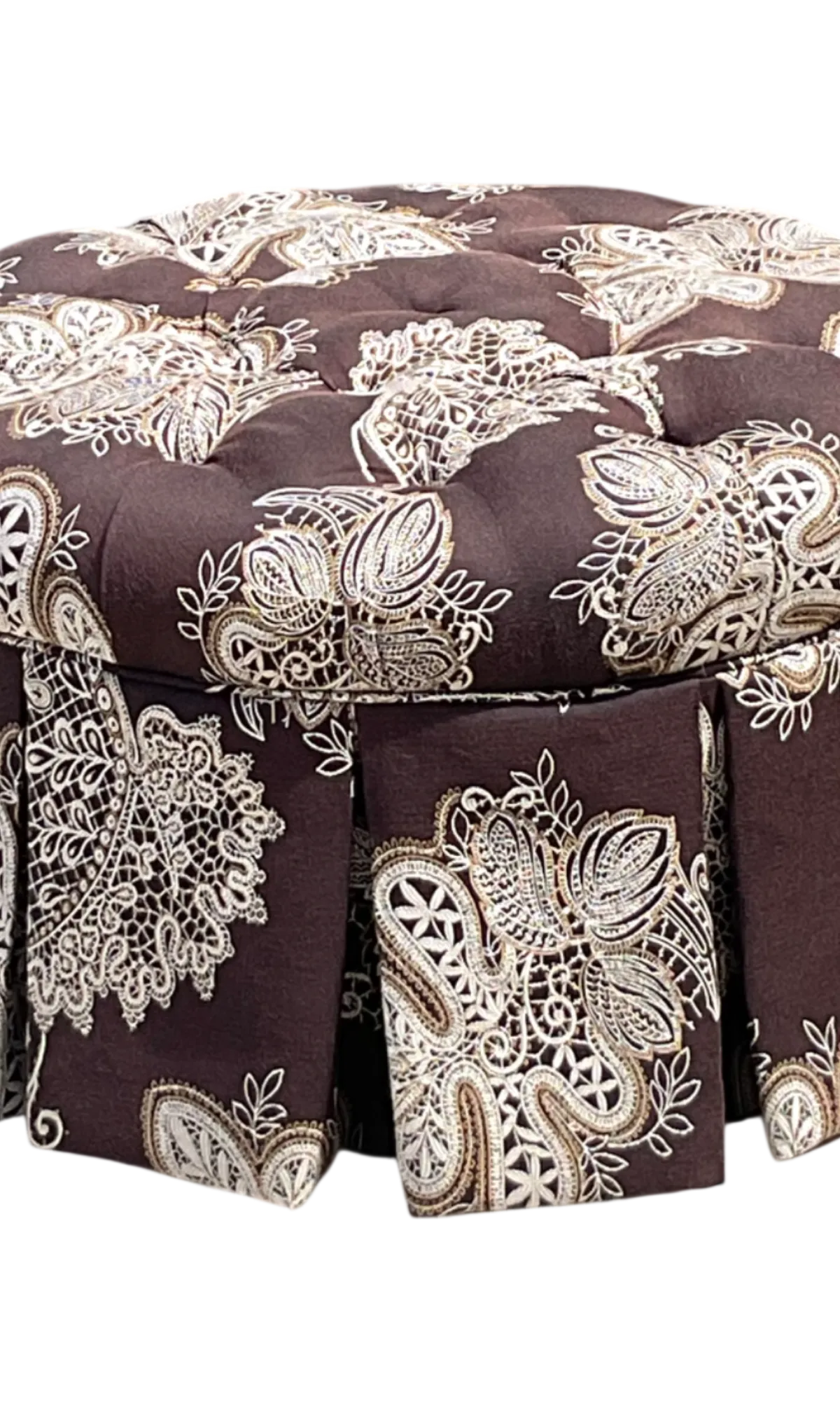 Vintage Paisley Tufted Ottoman - Detail view