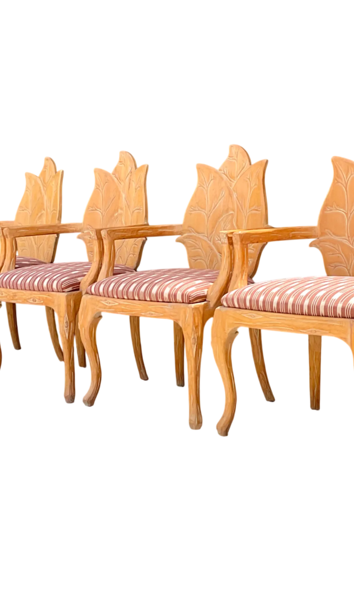 Vintage Carved Wood Leaf Back Chairs - Set of 4 - Detail view
