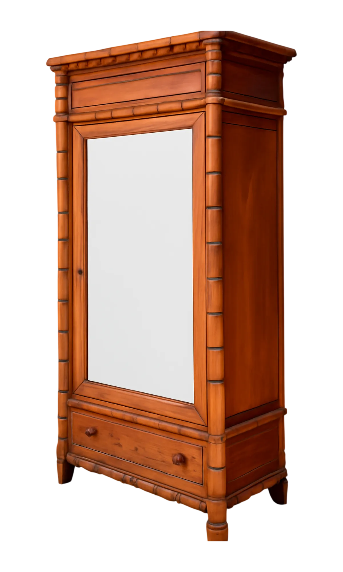 Vintage Faux Bamboo Armoire with Mirror - Detail view