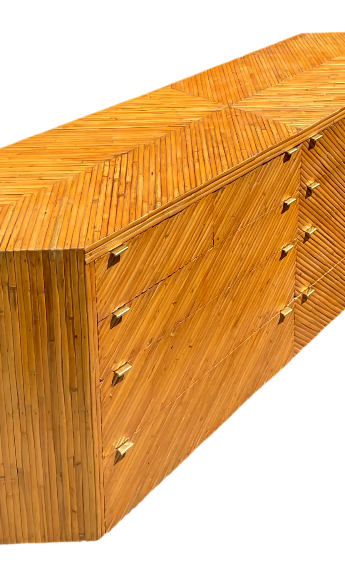 Vintage Chevron Rattan Six-Drawer Dresser - Detail view