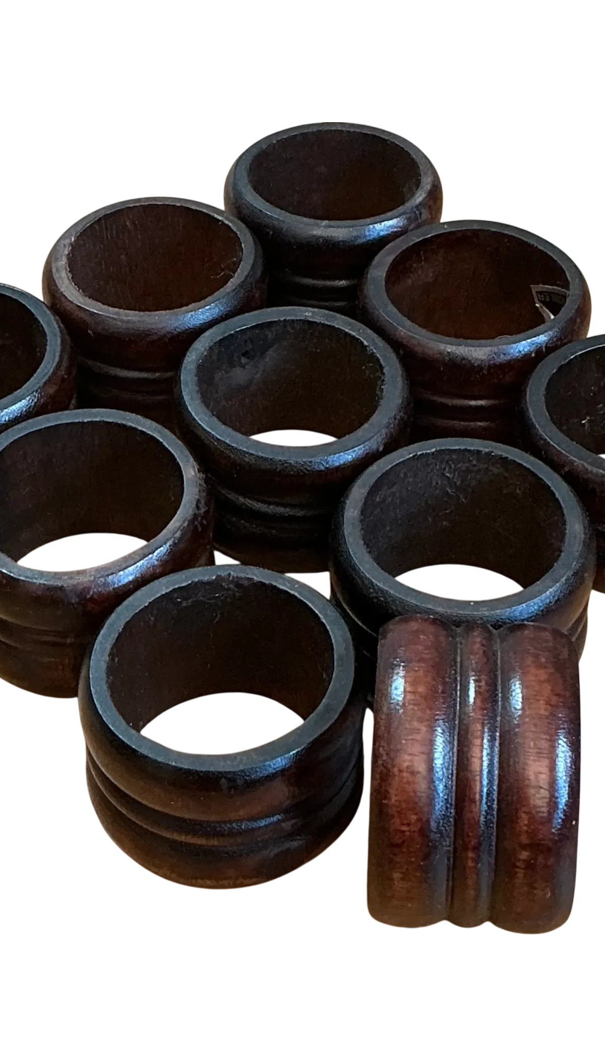 Vintage Carved Wood Napkin Rings - Set of 10 - Detail view