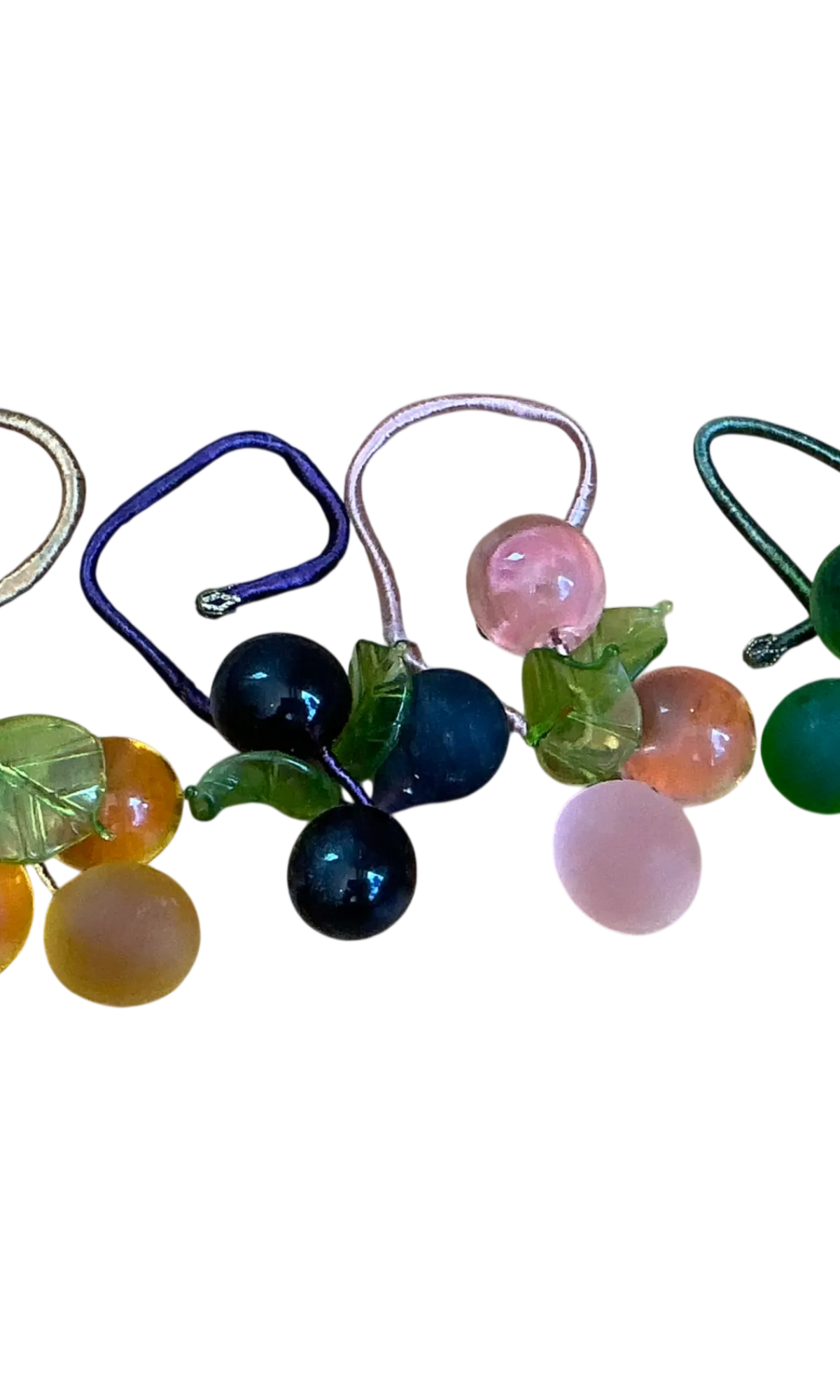 Vintage Glass Fruit Charms with Leaves Napkin Rings - Detail view