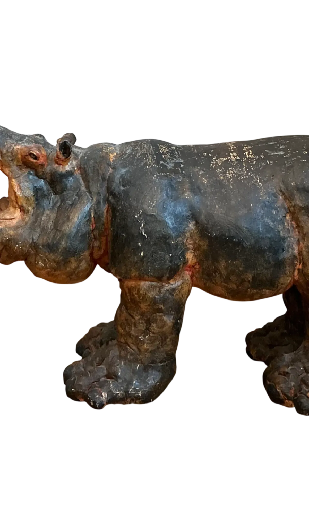 Vintage Boho Slab Built Ceramic Hippo - Detail view