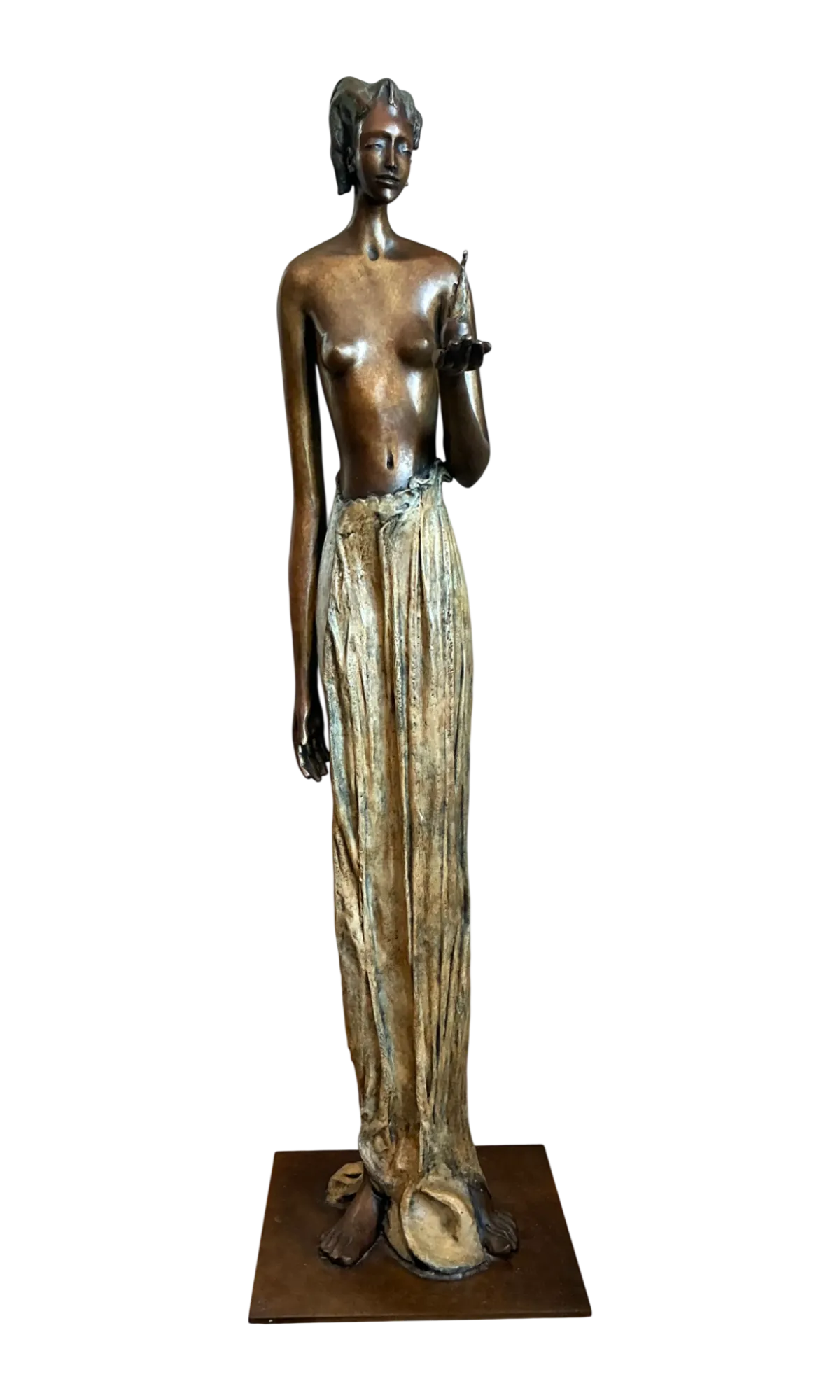 Vintage Bronze Draped Female Figure - Detail view
