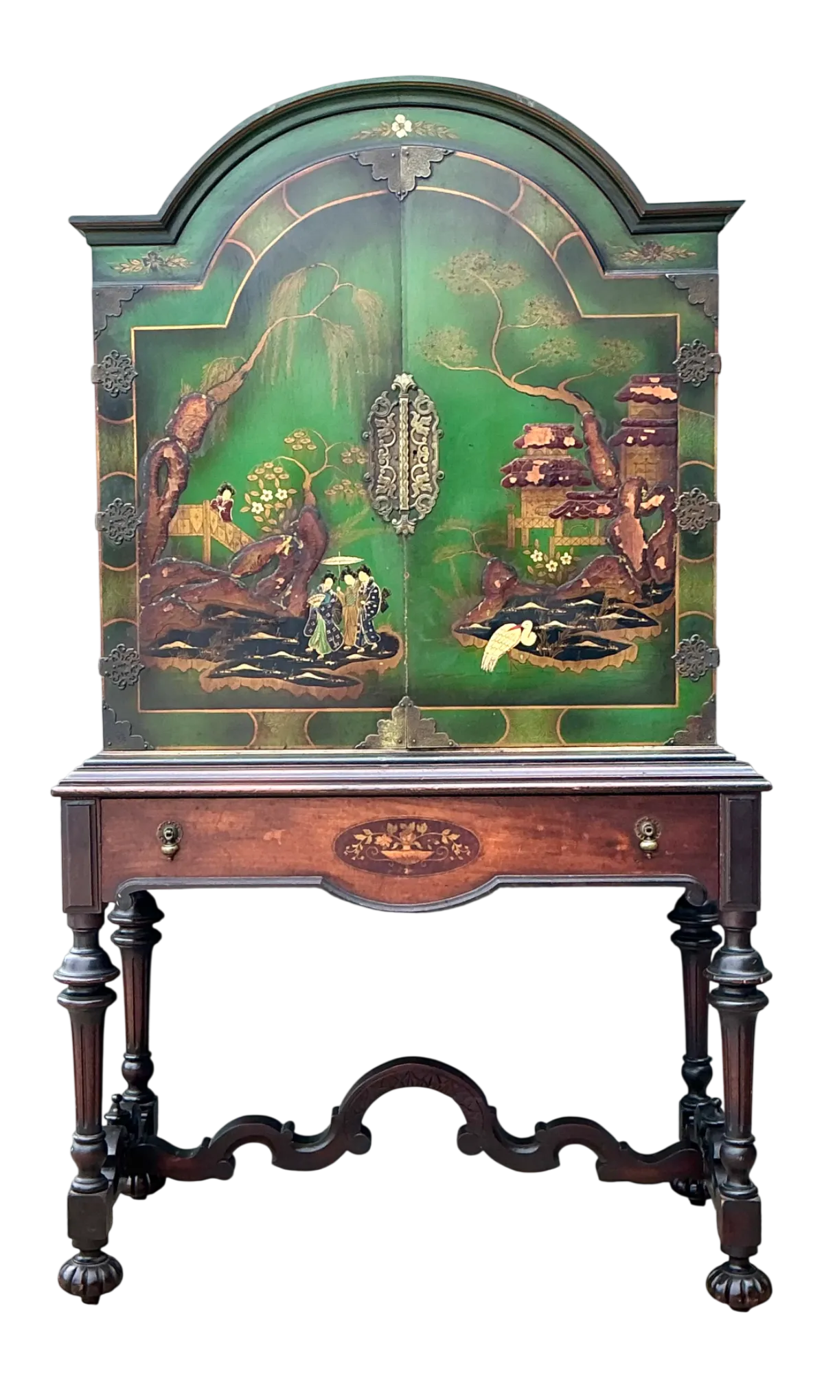 Vintage Distressed Chinoiserie Wood Cabinet - Detail view