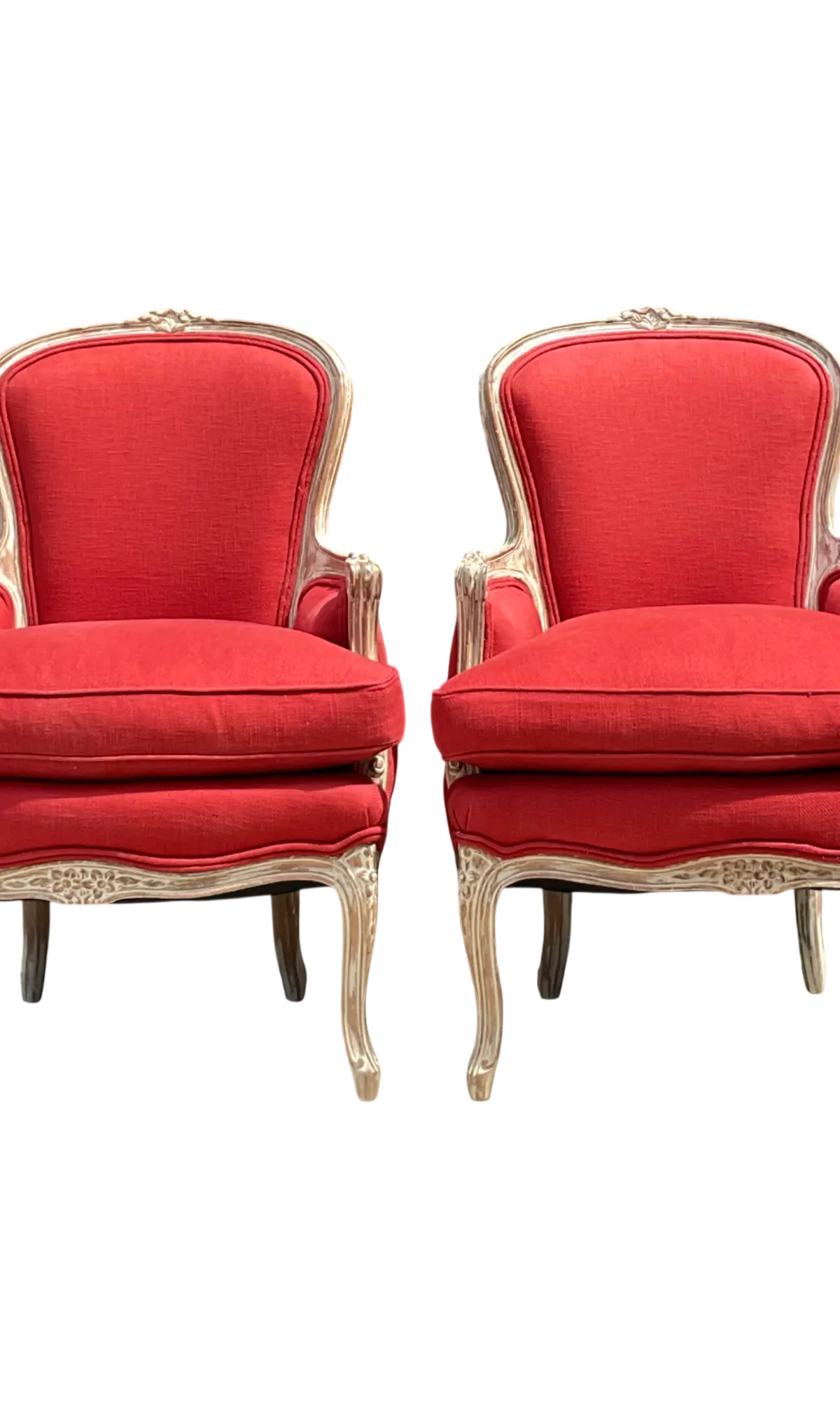 Vintage Carved Wood Upholstered Bergere Chairs - A Pair - Detail view