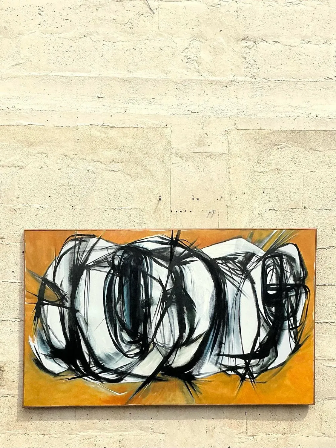 Late 20th Century Vintage Boho Original Abstract Oil Painting on Canvas - Top view