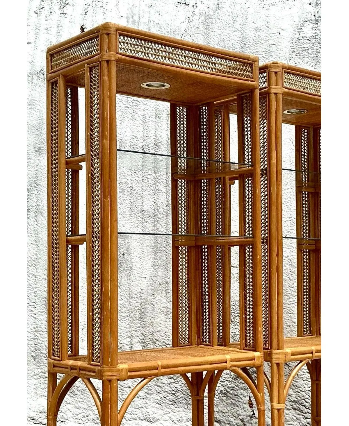 Vintage Coastal Woven Rattan Etagere - A Pair - Back view