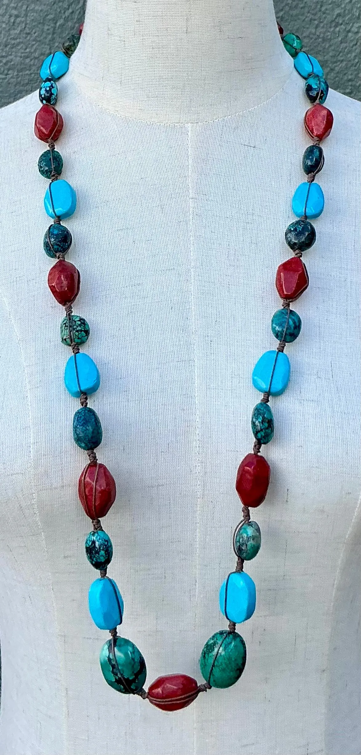 Vintage Turquoise & Coral Bead Necklace - Back view