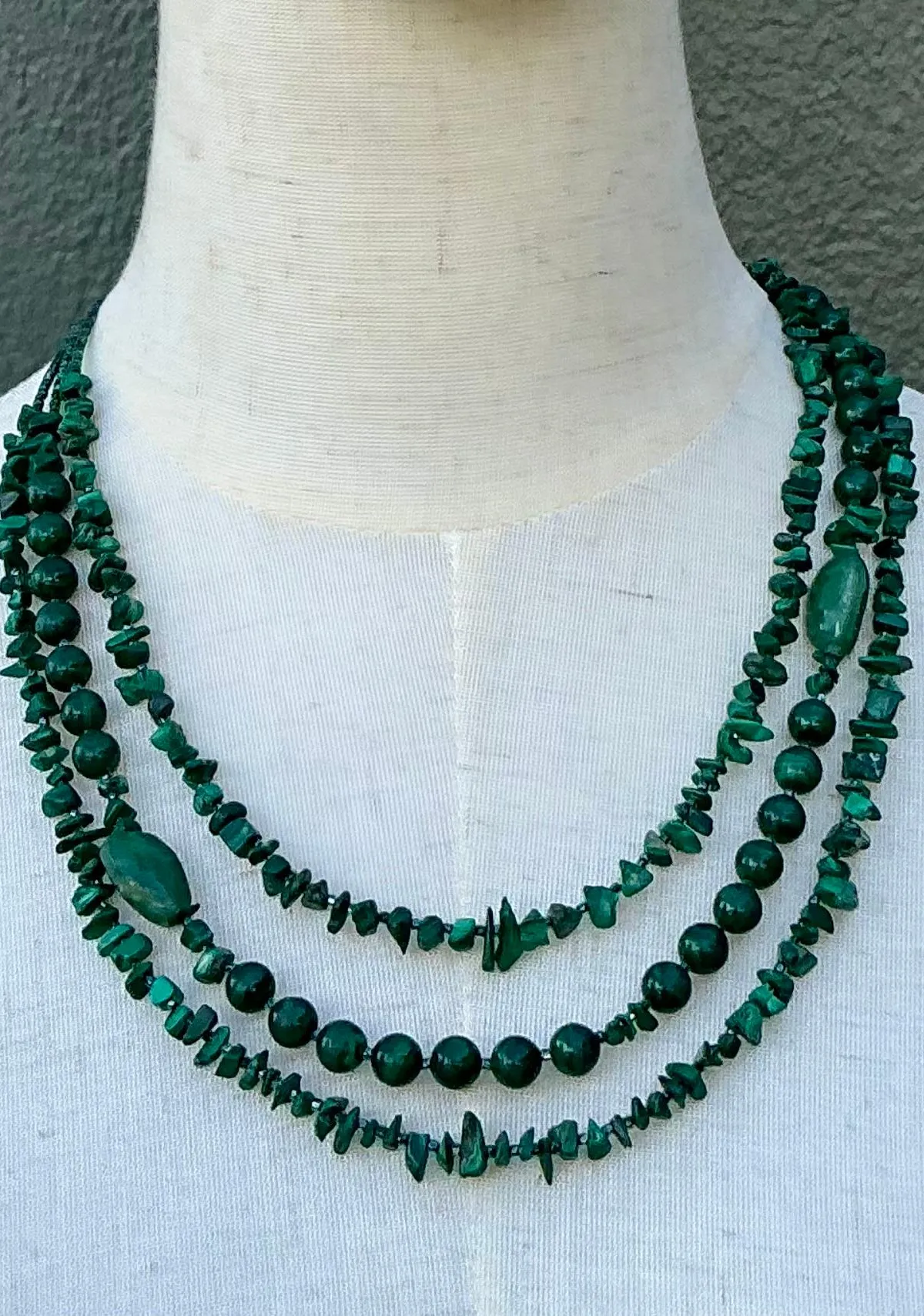 Vintage Boho Malachite Three-Stranded Necklace