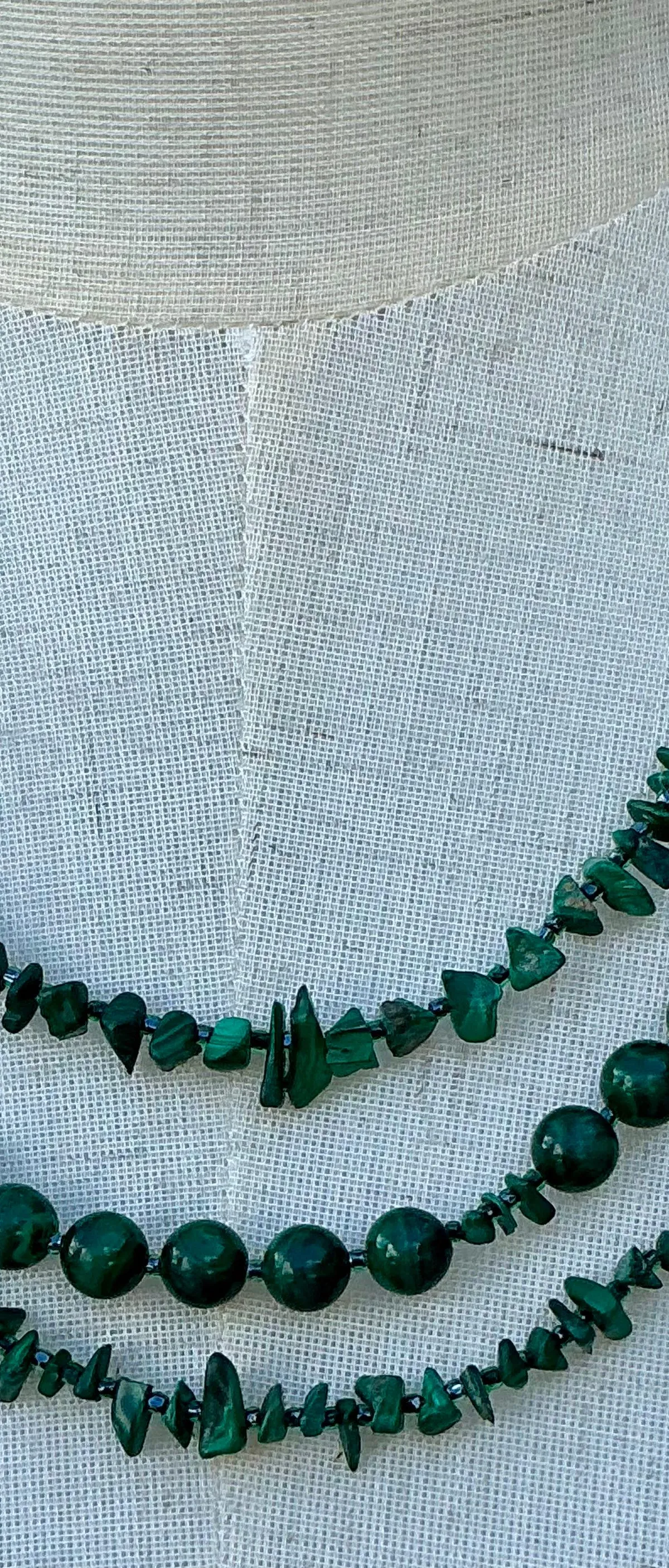 Vintage Boho Malachite Three-Stranded Necklace - Top view