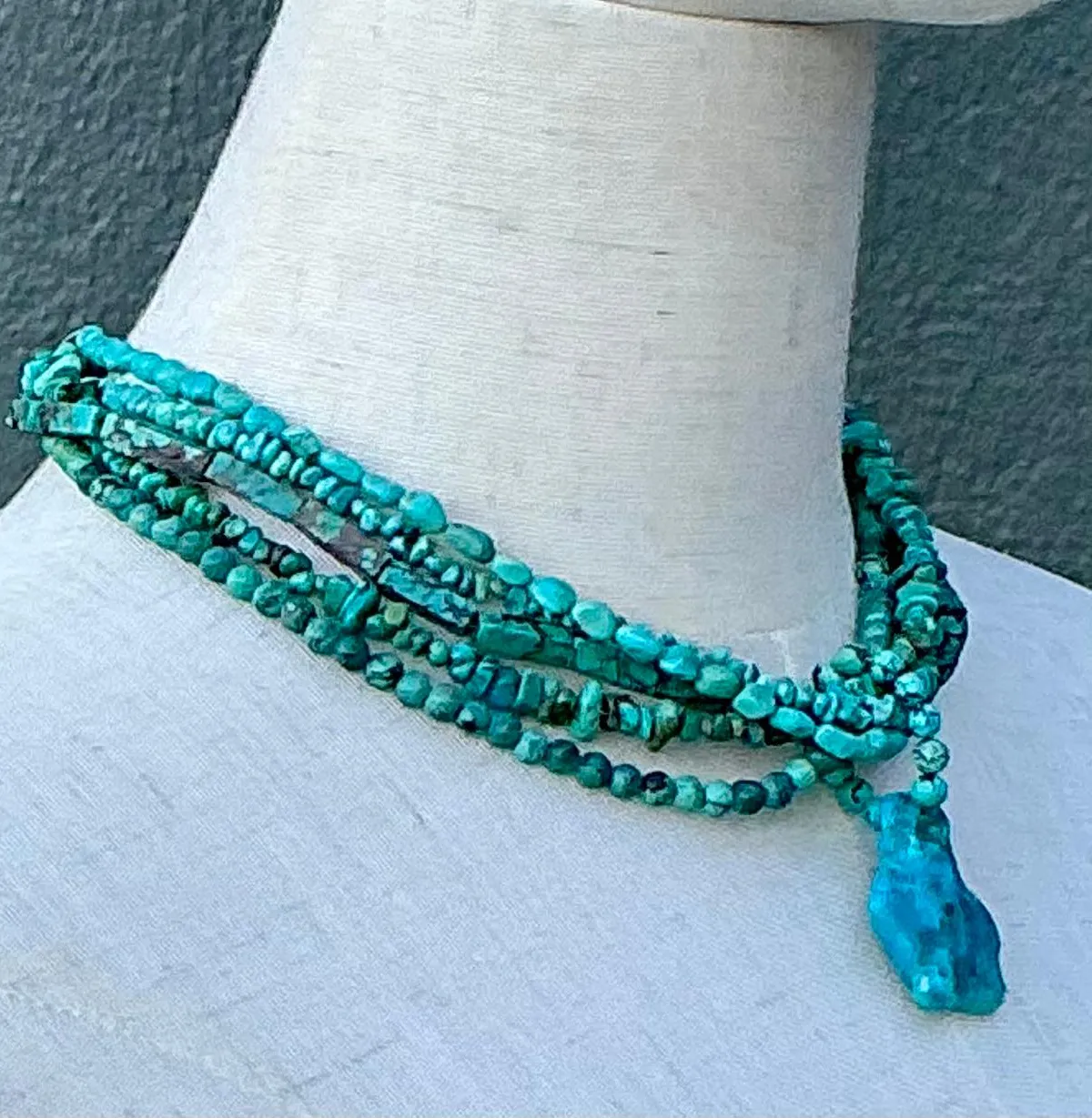 Vintage Turquoise Beaded Multi-Strand Necklace - Angle view