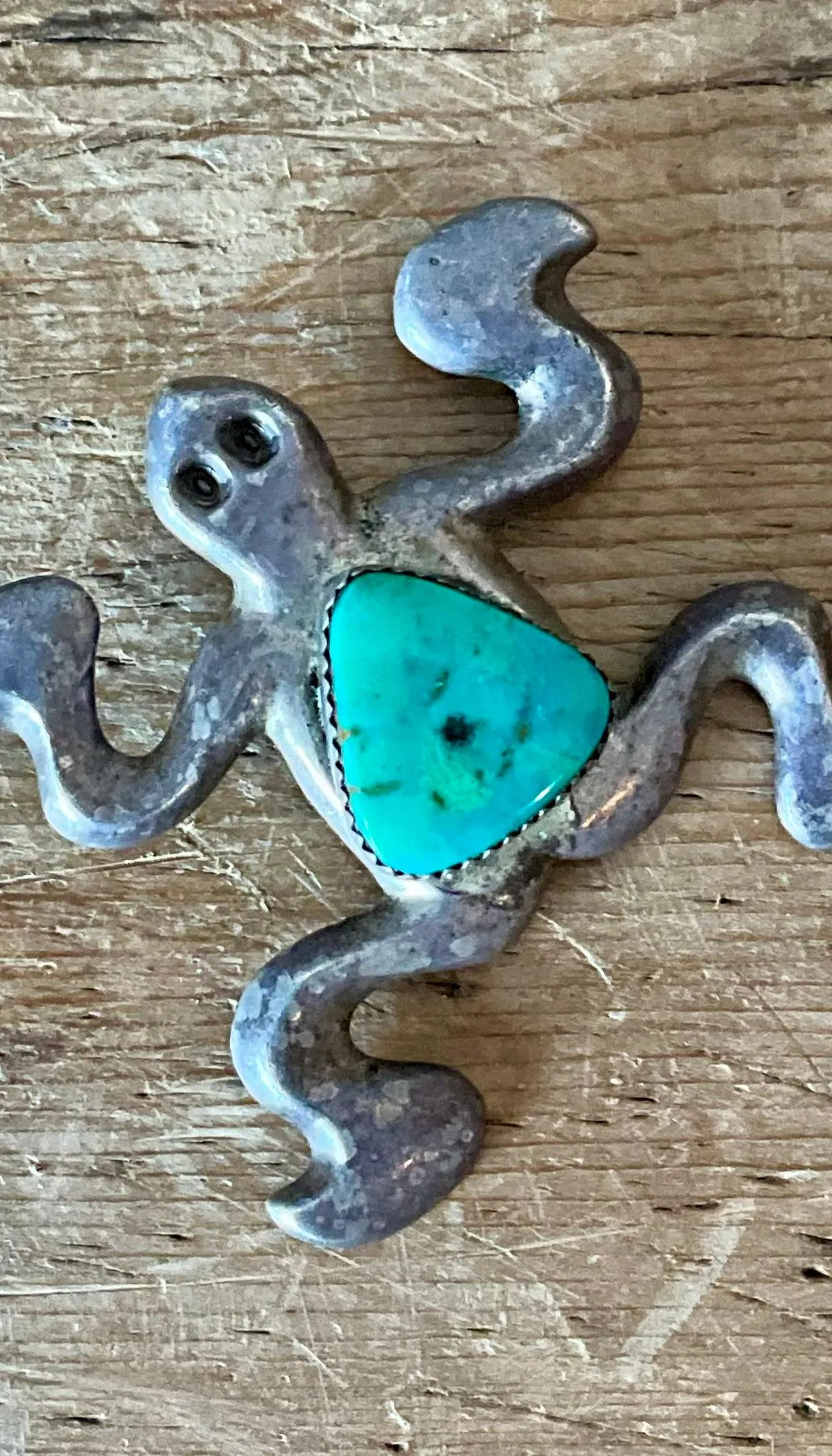 Vintage Native American Silver Inlaid Turquoise Pendant - Top view