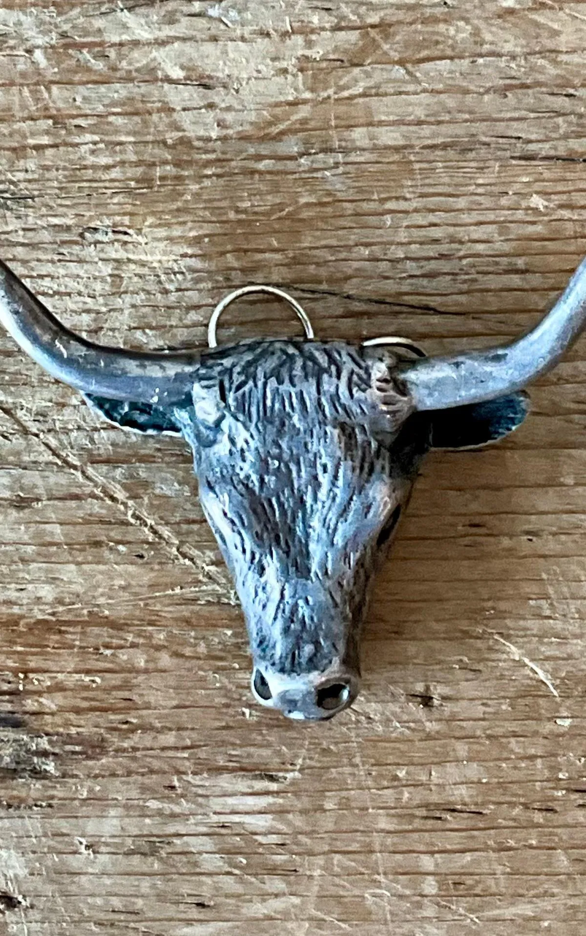 Vintage Antiqued Silver Steer Head Pendant