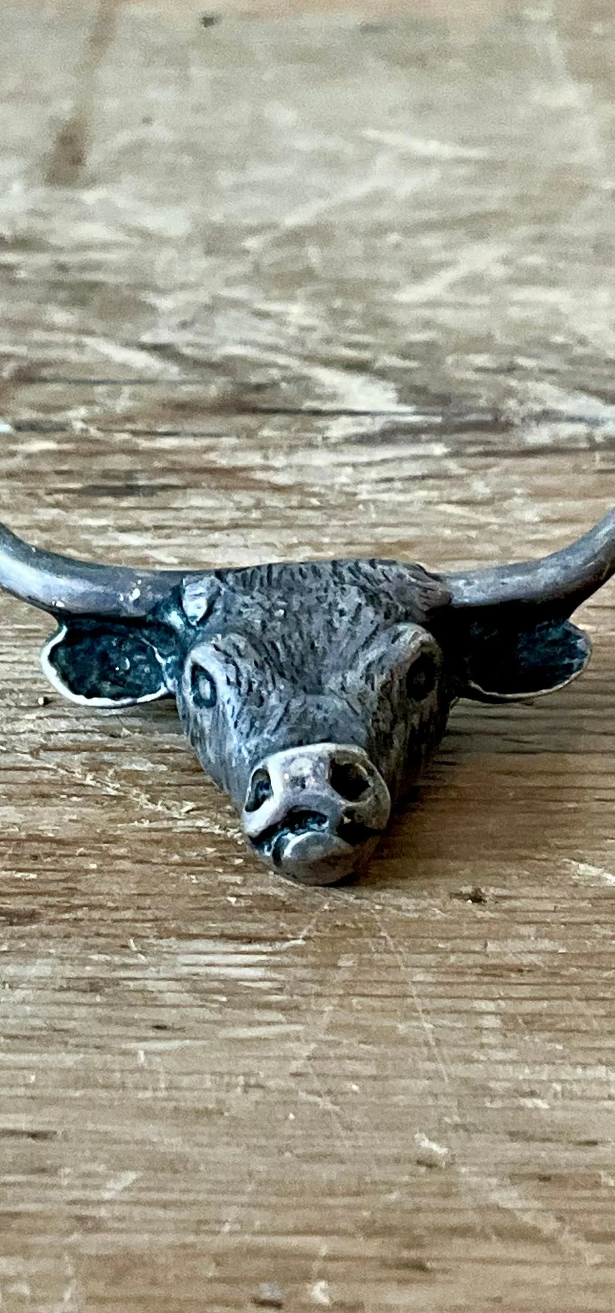 Vintage Antiqued Silver Steer Head Pendant - Side view