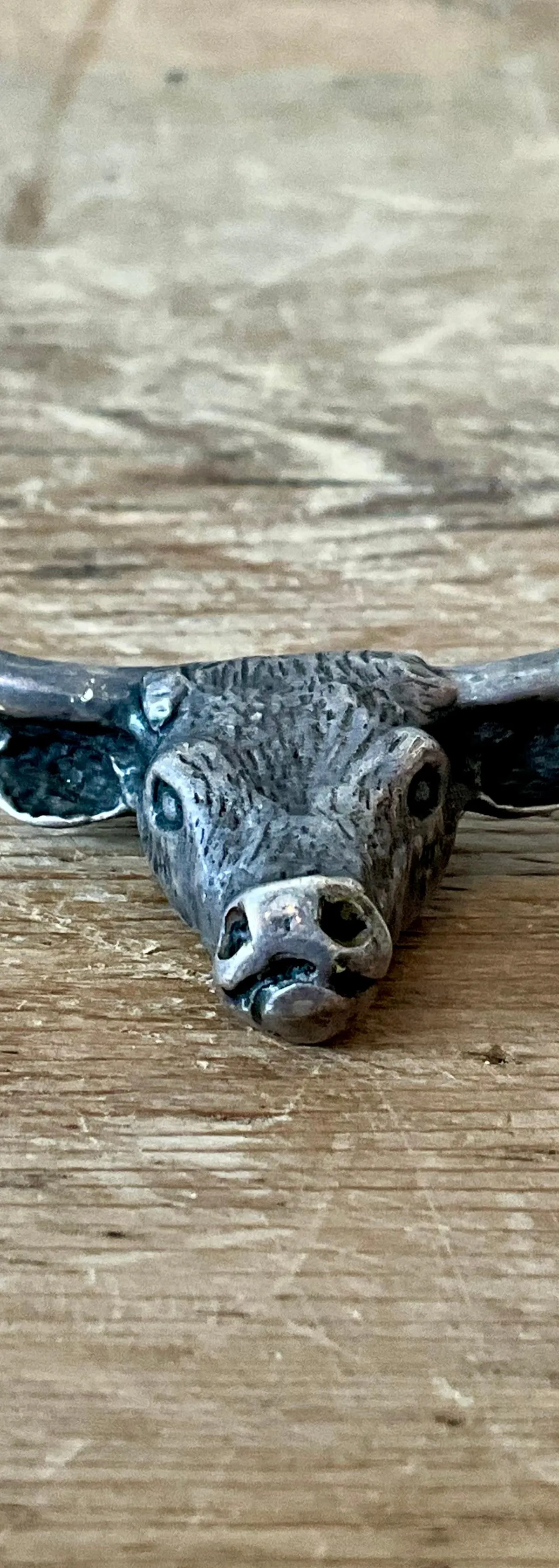 Vintage Antiqued Silver Steer Head Pendant - Back view