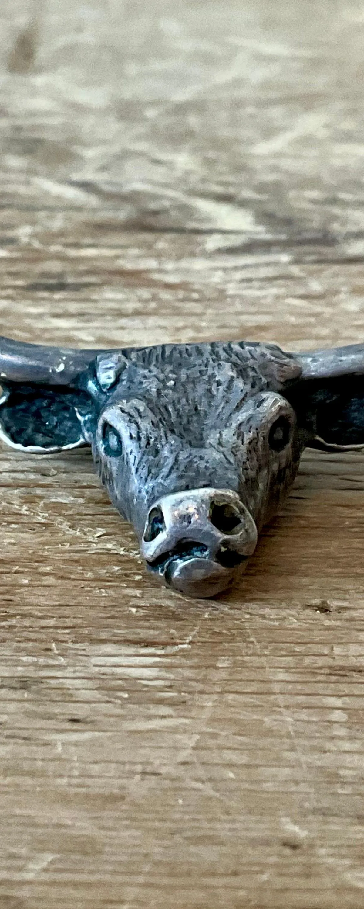 Vintage Antiqued Silver Steer Head Pendant - Top view