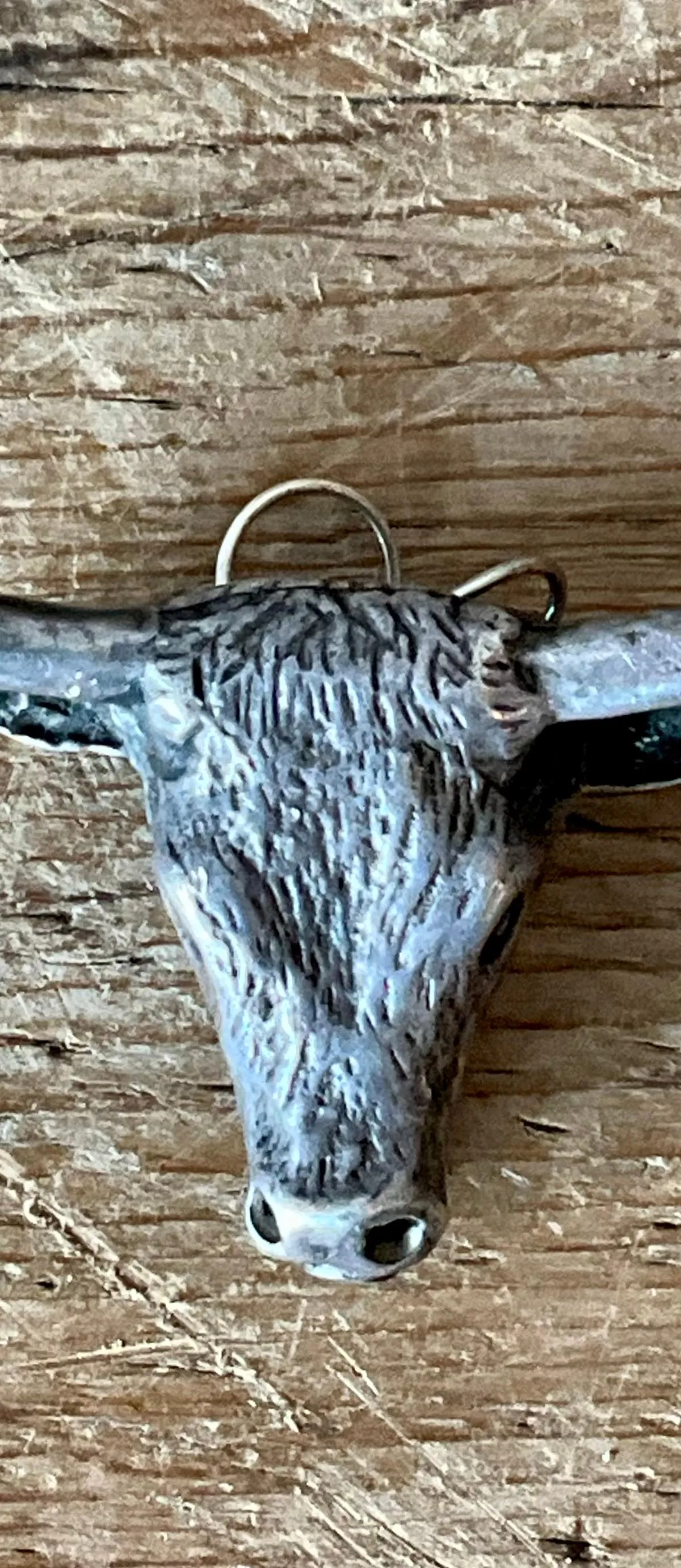 Vintage Antiqued Silver Steer Head Pendant - Interior view