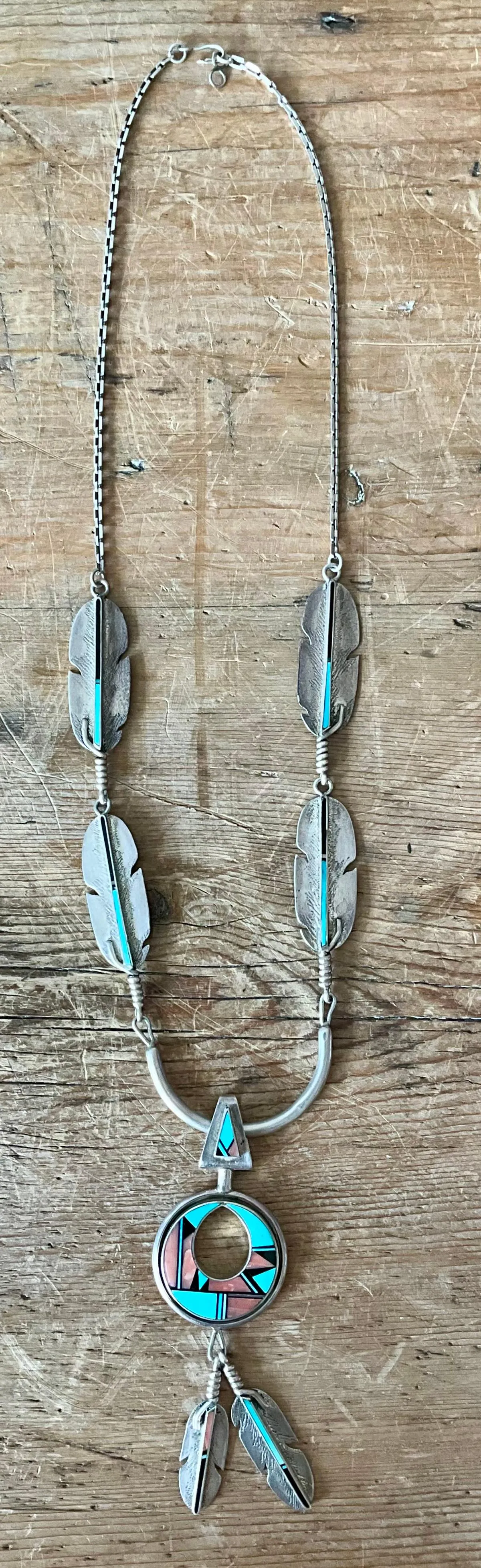 Vintage Turquoise Native American 925 Silver Pendant Necklace