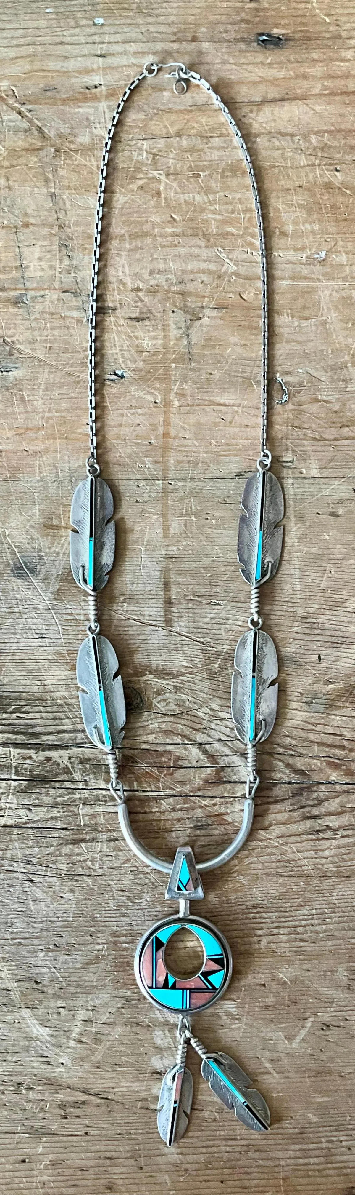Vintage Turquoise Native American 925 Silver Pendant Necklace - Back view