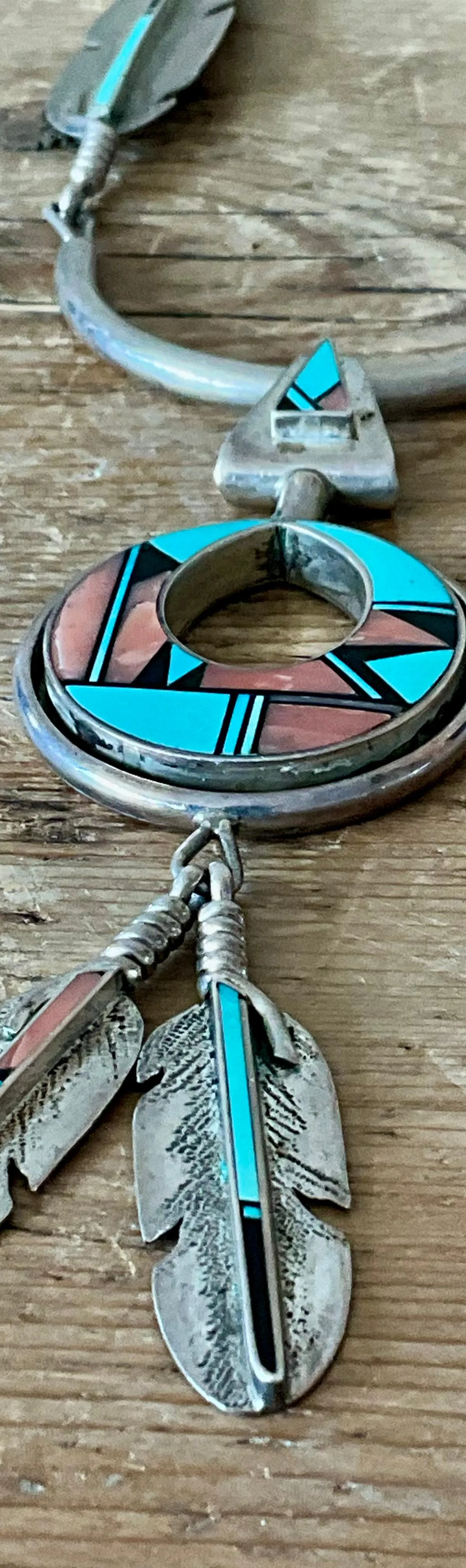 Vintage Turquoise Native American 925 Silver Pendant Necklace - Bottom view