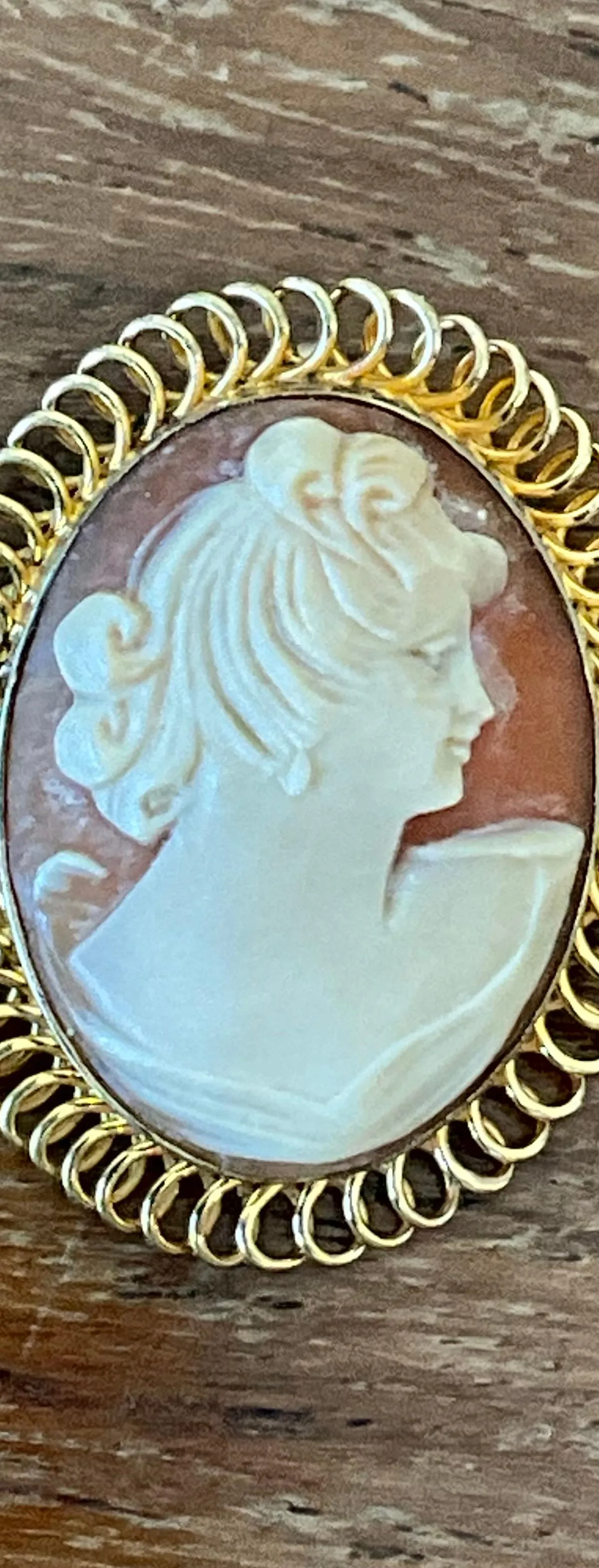 Vintage Victorian 12k Handcarved Cameo Pendant - Back view