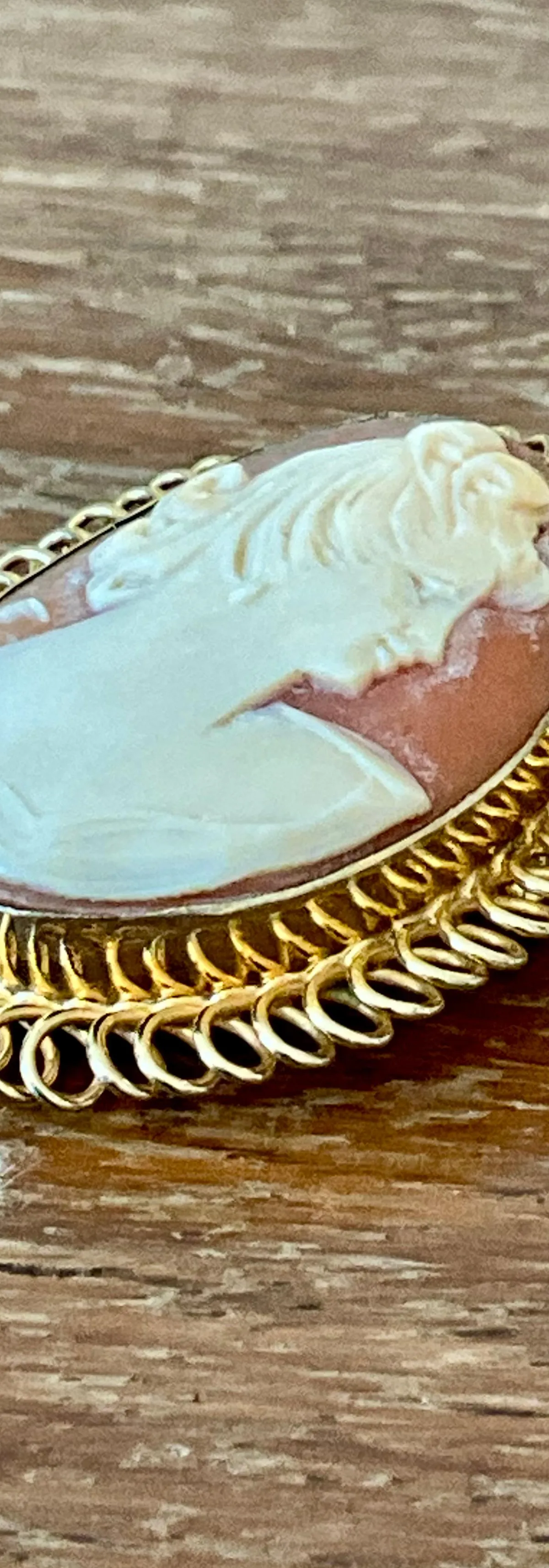 Vintage Victorian 12k Handcarved Cameo Pendant - Angle view
