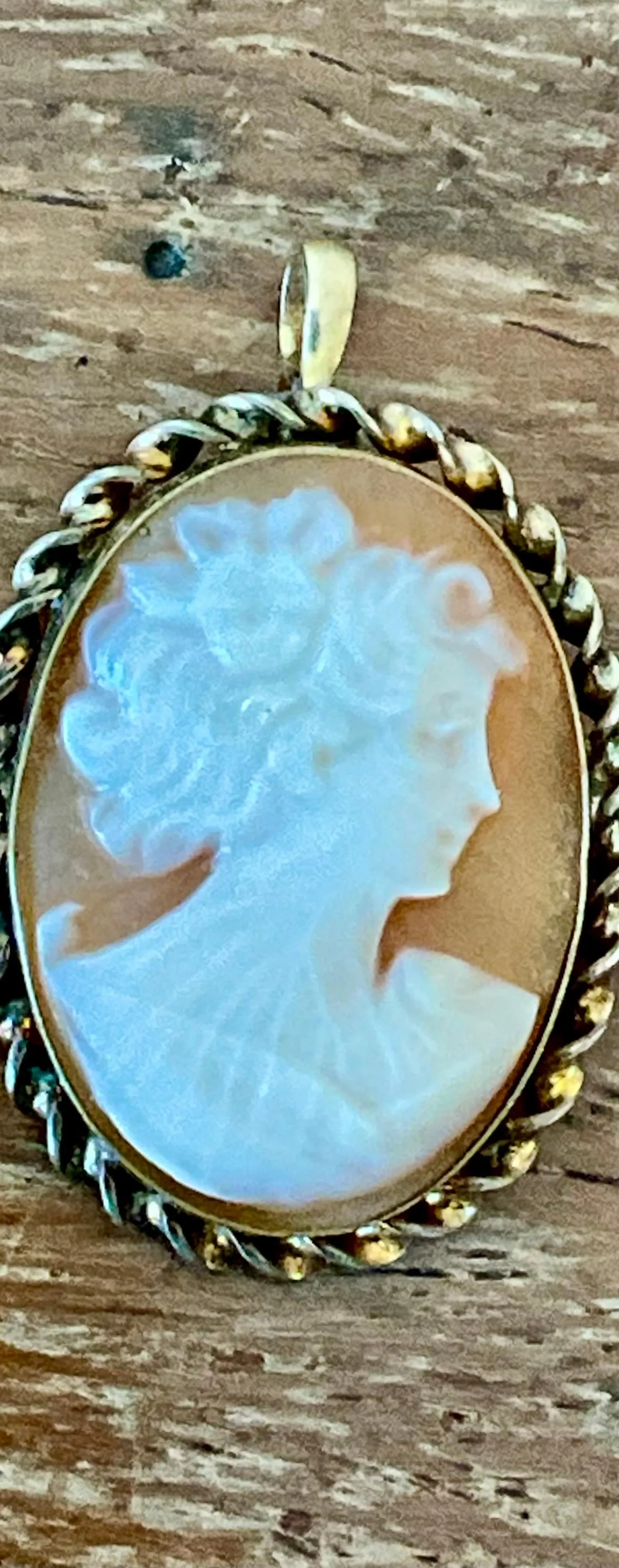 Vintage Victorian 12k Handcarved Cameo Pendant Brooch - Side view