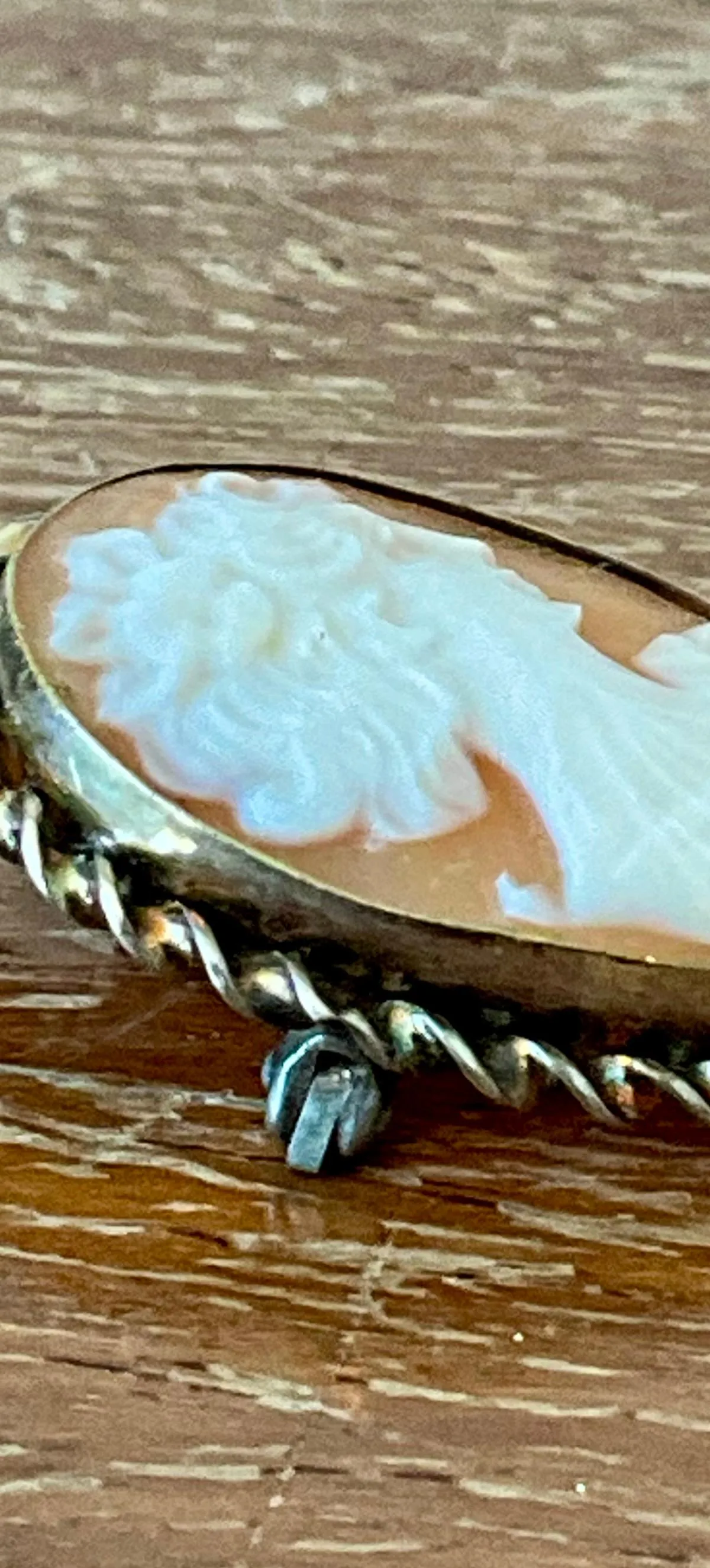 Vintage Victorian 12k Handcarved Cameo Pendant Brooch - Back view