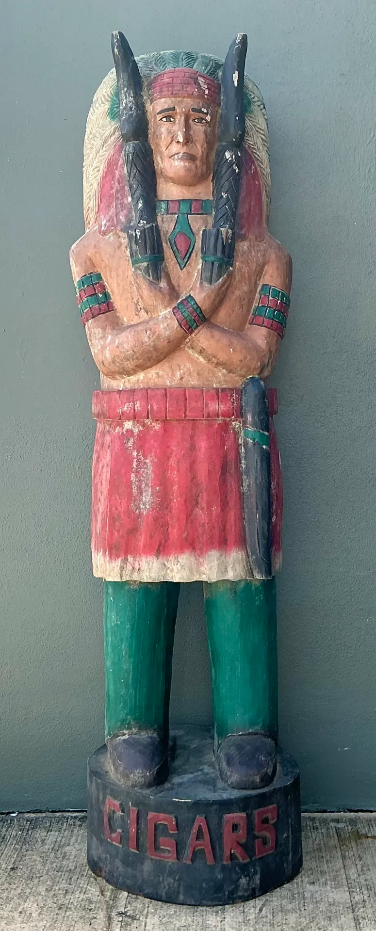 Vintage Monumental Carved Wood Native American Cigar Sculpture - Side view