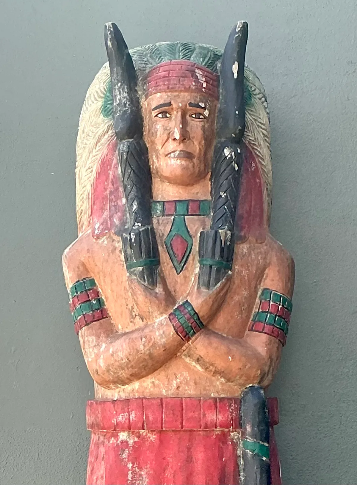 Vintage Monumental Carved Wood Native American Cigar Sculpture - Close-up view