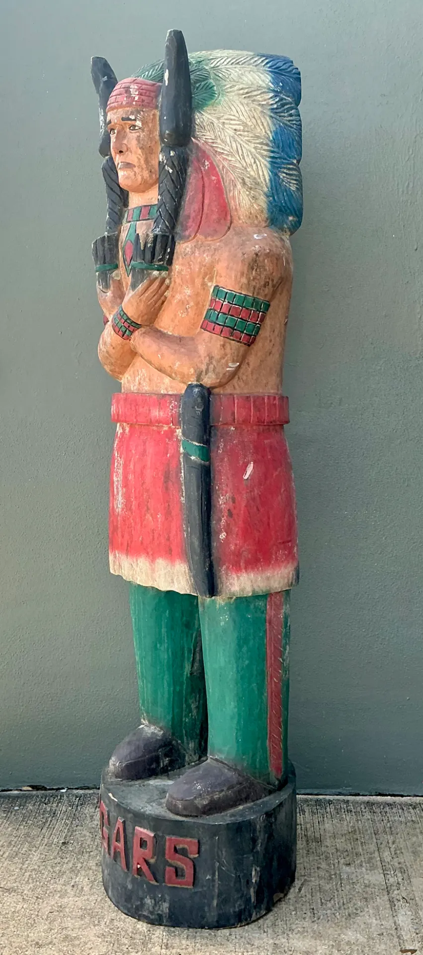 Vintage Monumental Carved Wood Native American Cigar Sculpture