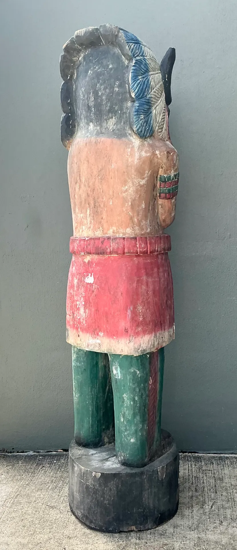 Vintage Monumental Carved Wood Native American Cigar Sculpture - Bottom view