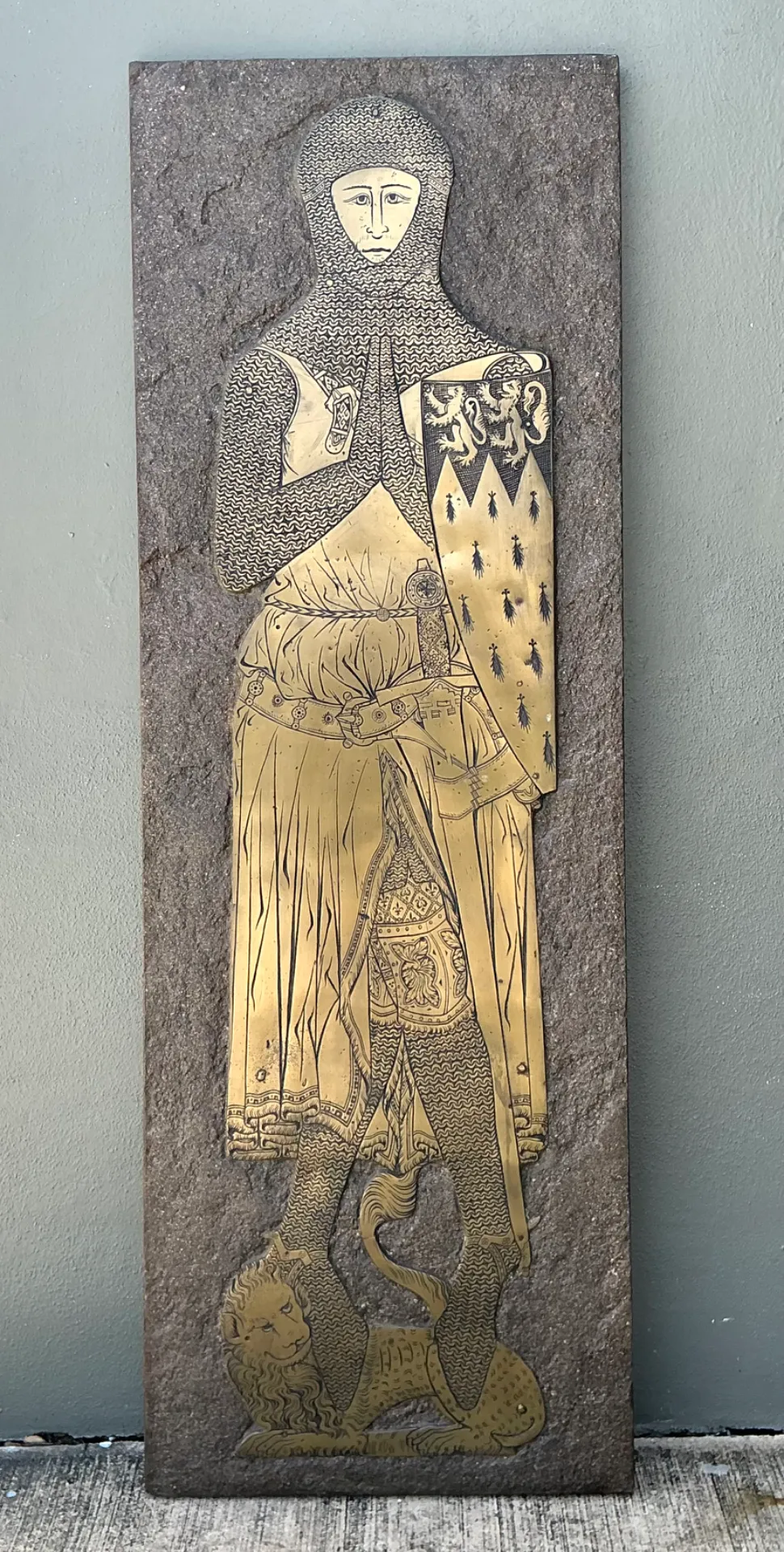 Vintage Monumental Knight Brass Rubbing - Angle view