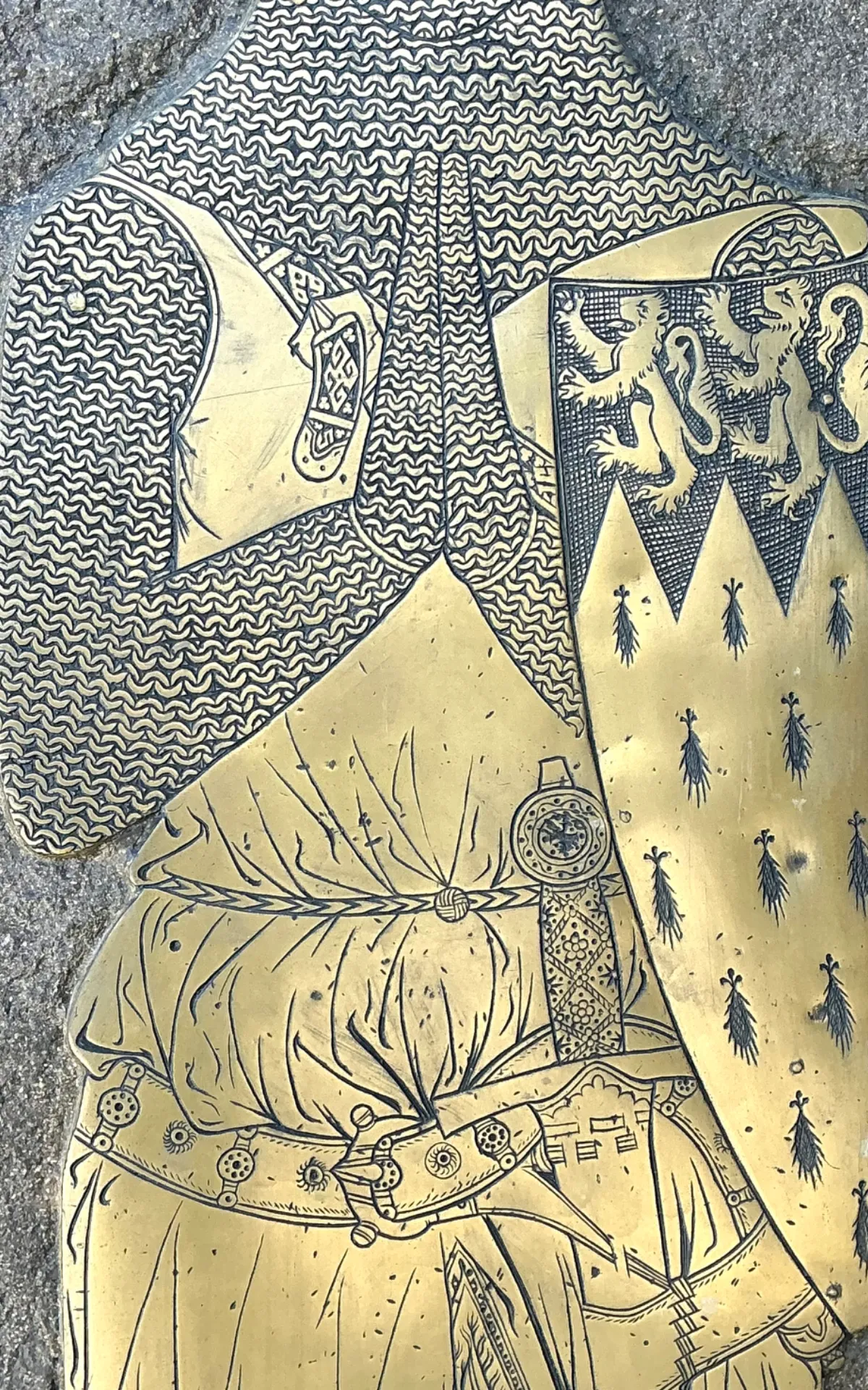Vintage Monumental Knight Brass Rubbing - Close-up view