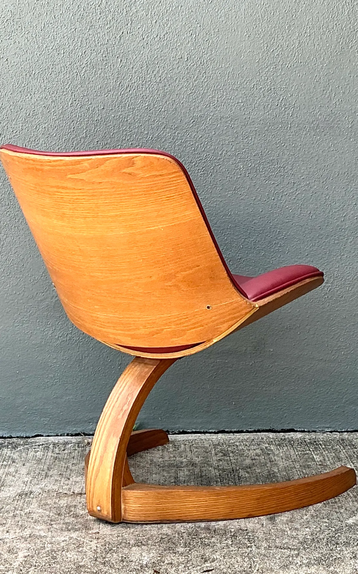 Vintage Wood and Vinyl Cantilever Chair After George Mulhauser - Bottom view