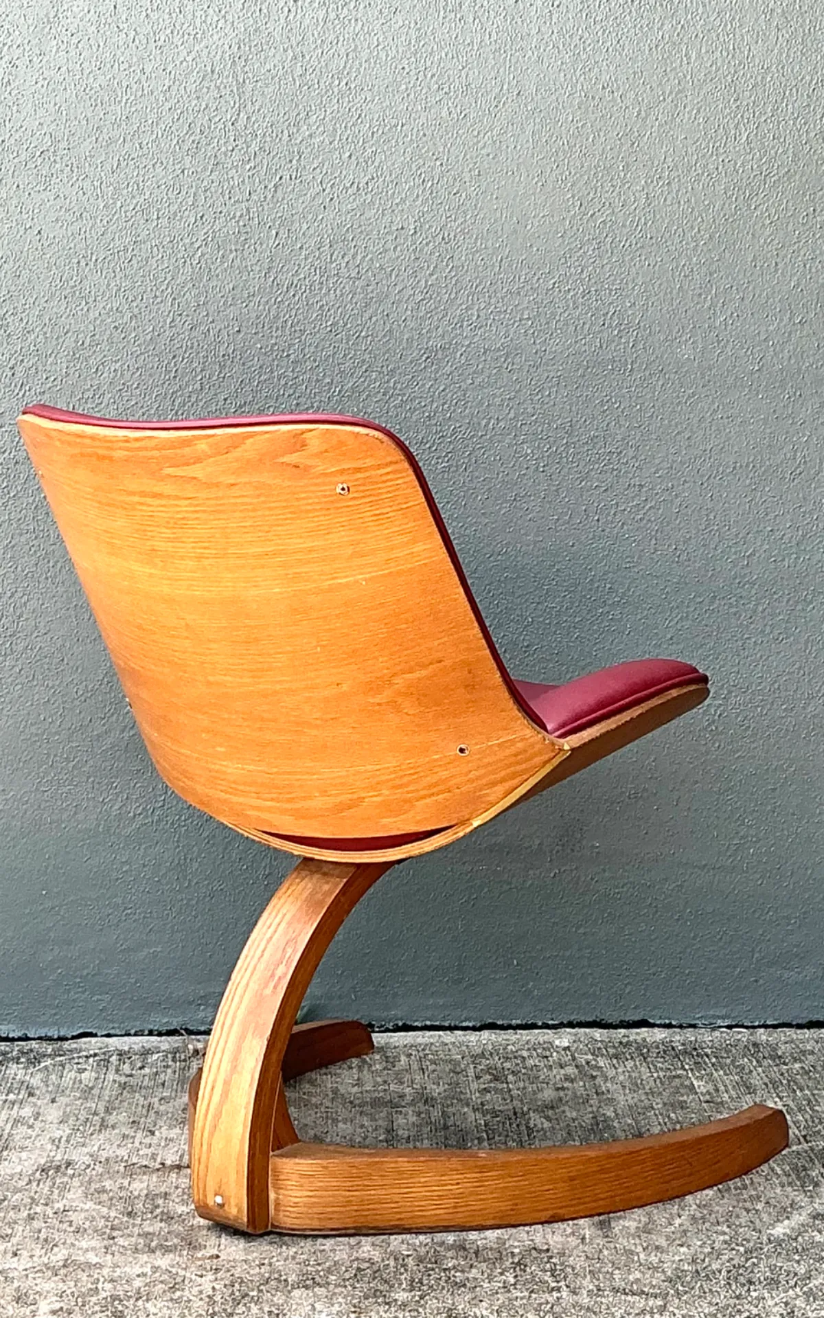 Vintage Wood and Vinyl Cantilever Chair After George Mulhauser - Back view
