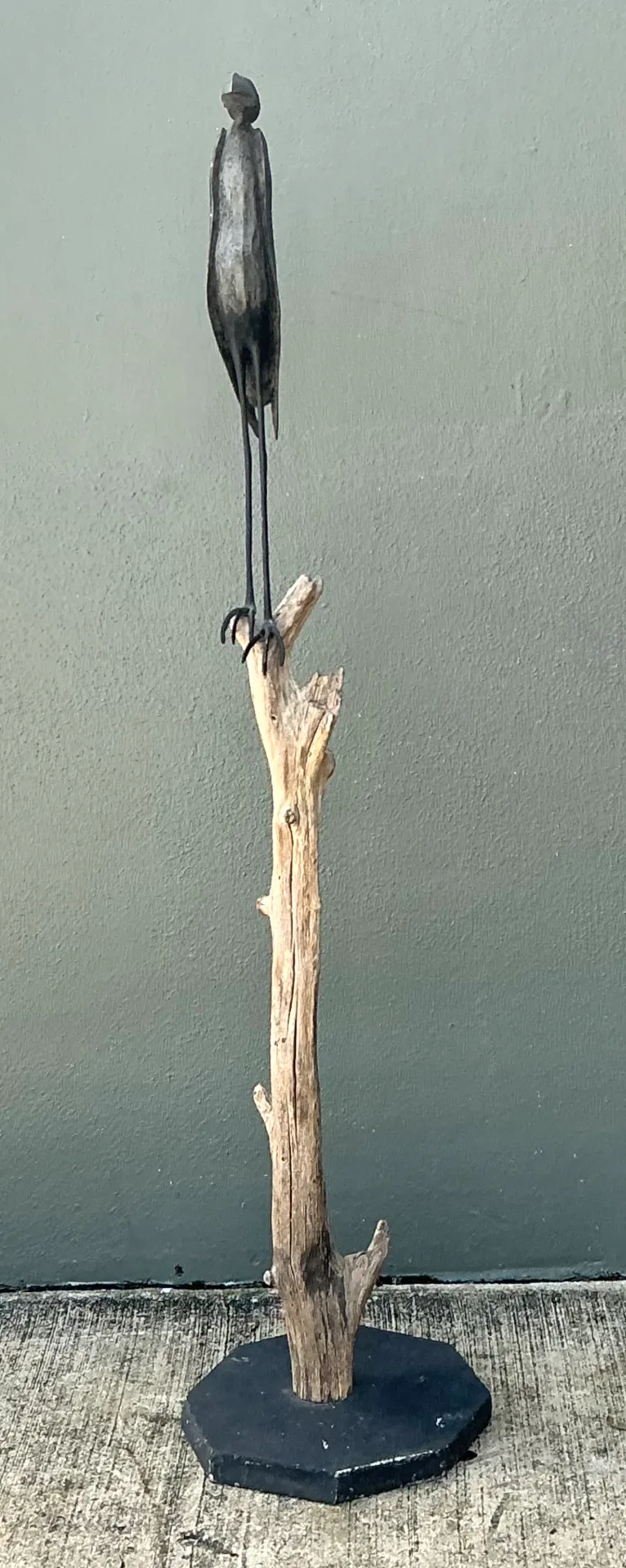 Vintage Monumental Metal and Wood Bird Sculpture - Close-up view