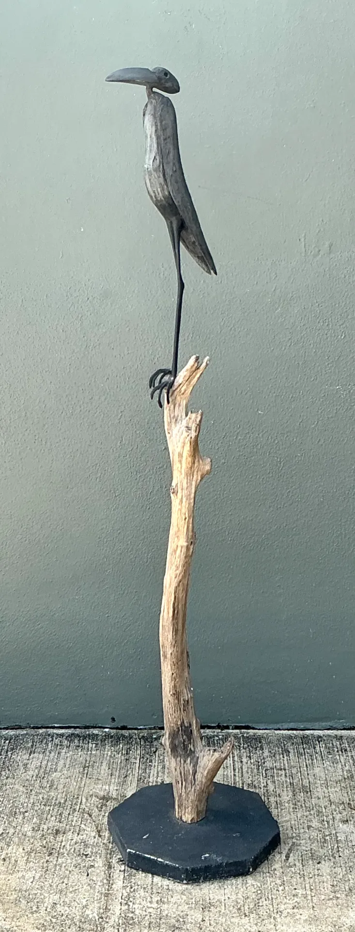 Vintage Monumental Metal and Wood Bird Sculpture - Side view