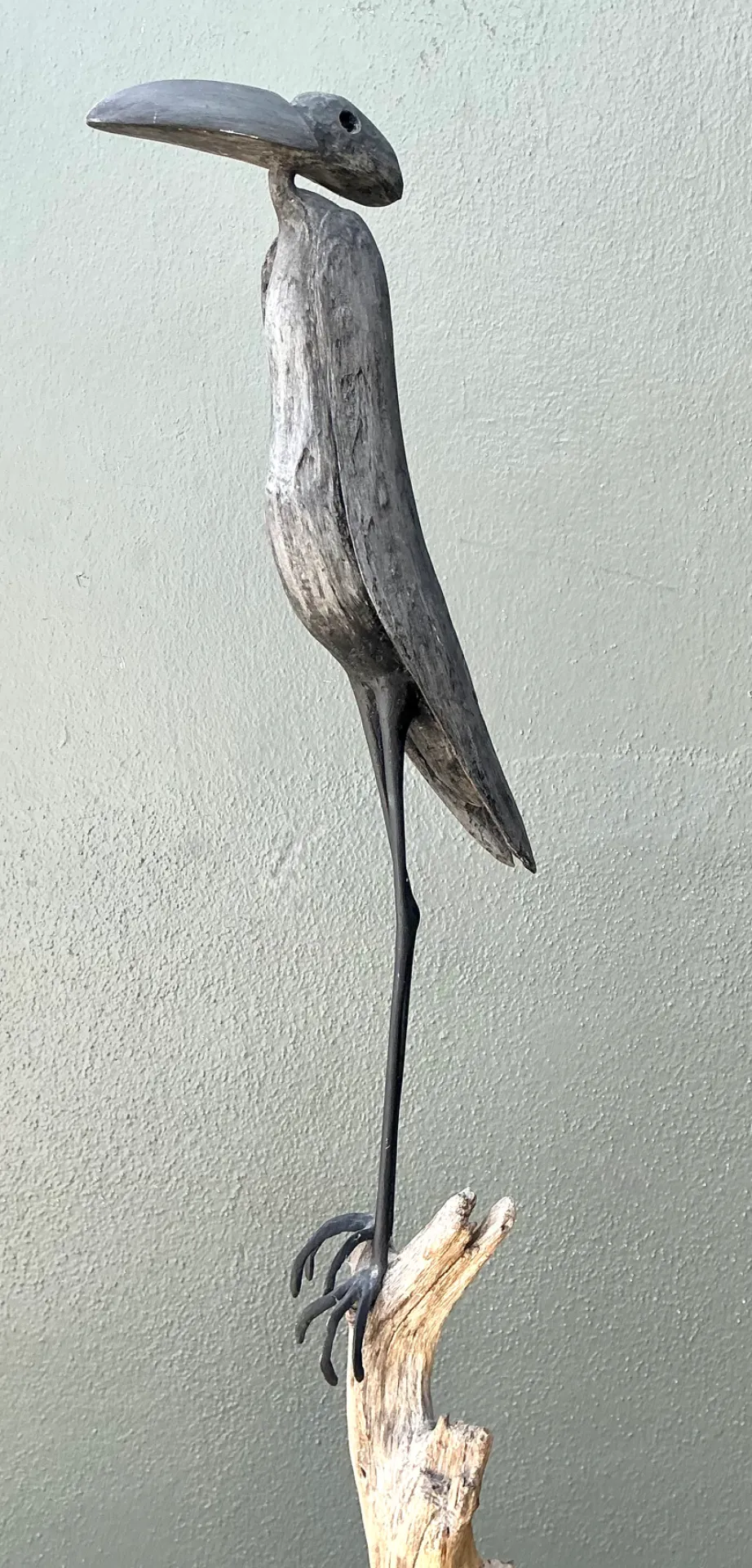 Vintage Monumental Metal and Wood Bird Sculpture - Bottom view