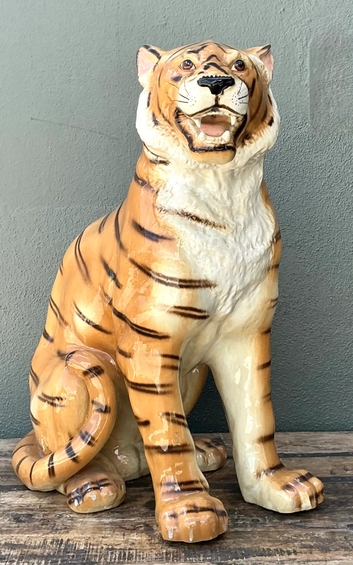 Vintage Italian Ceramic Tiger Statue - Side view