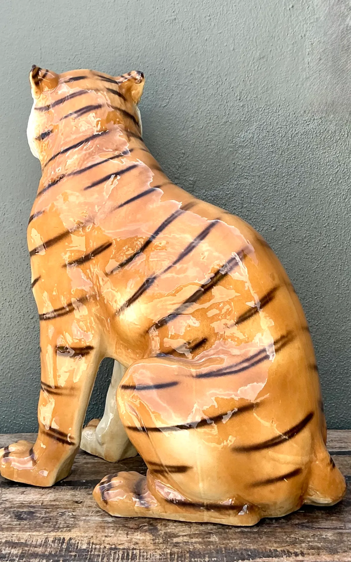 Vintage Italian Ceramic Tiger Statue - Back view